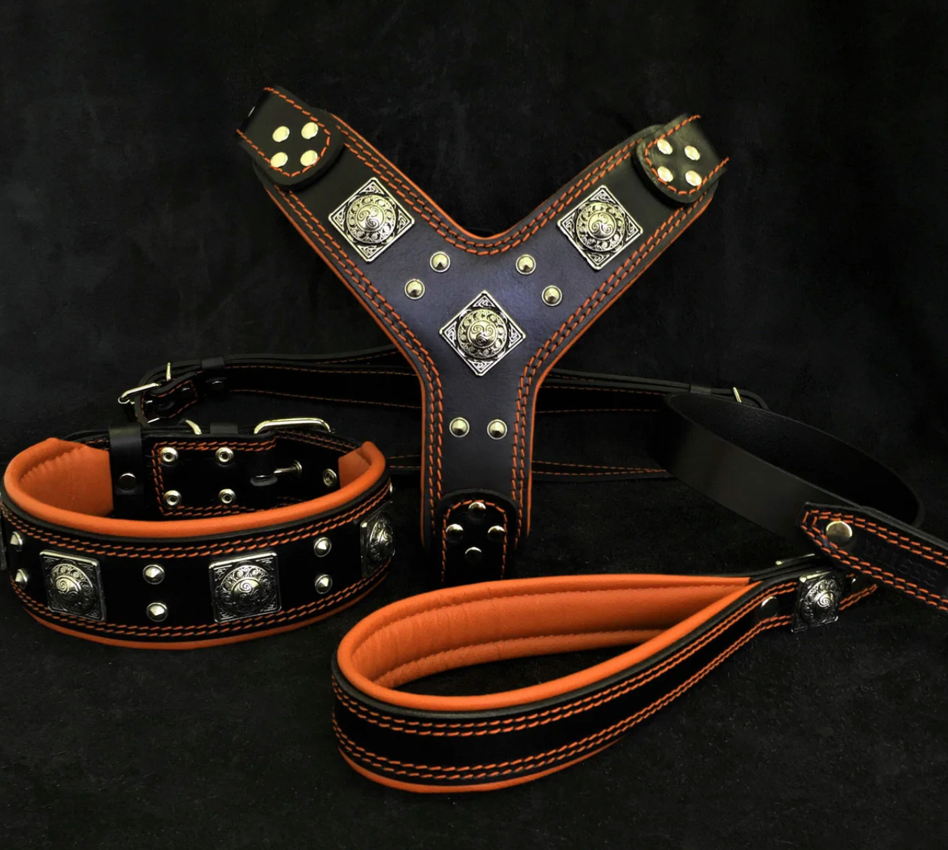Leather Leash Harness Collar Sets