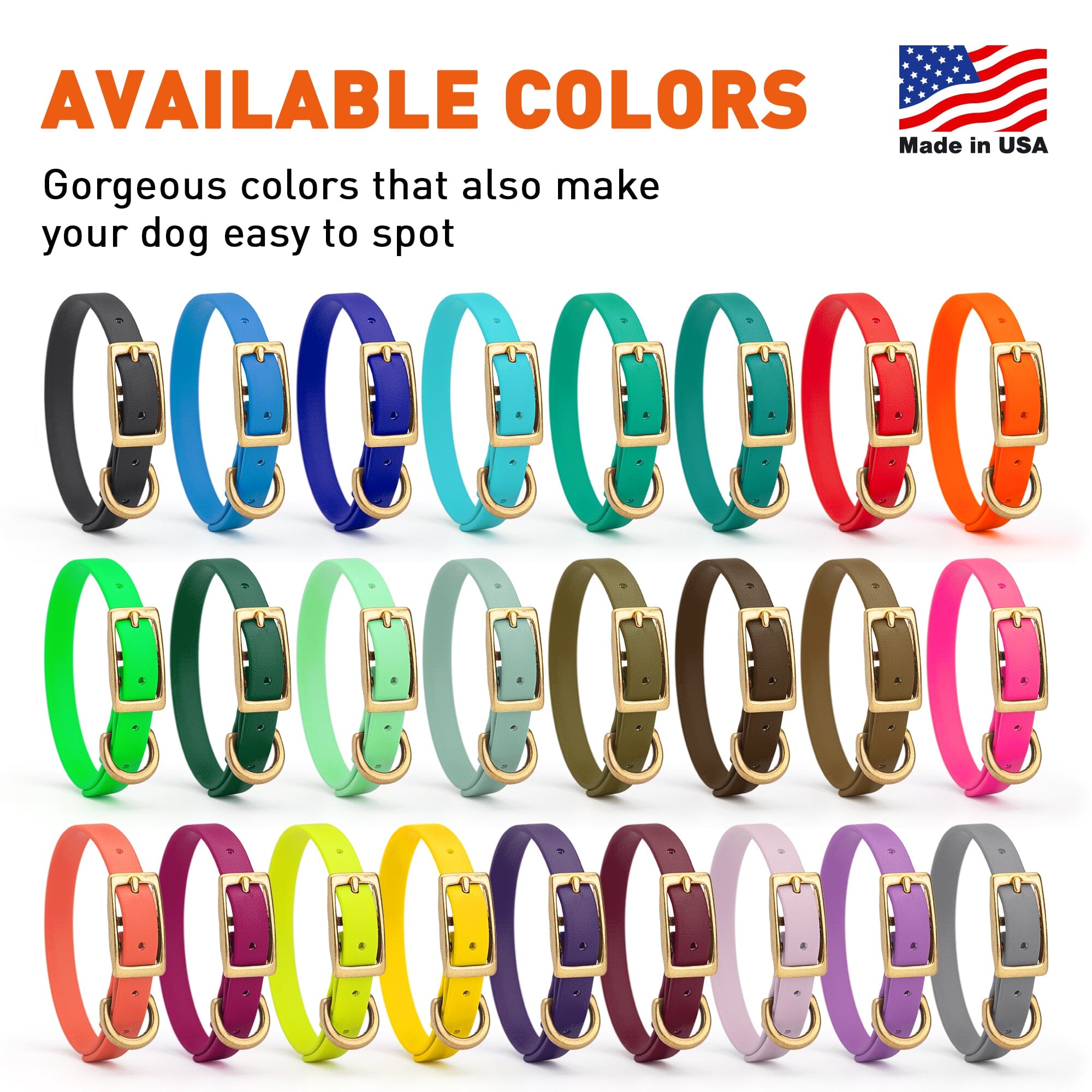 Viper Biothane Waterproof Dog Collar - Brass Hardware - Size XS (9" - 12")