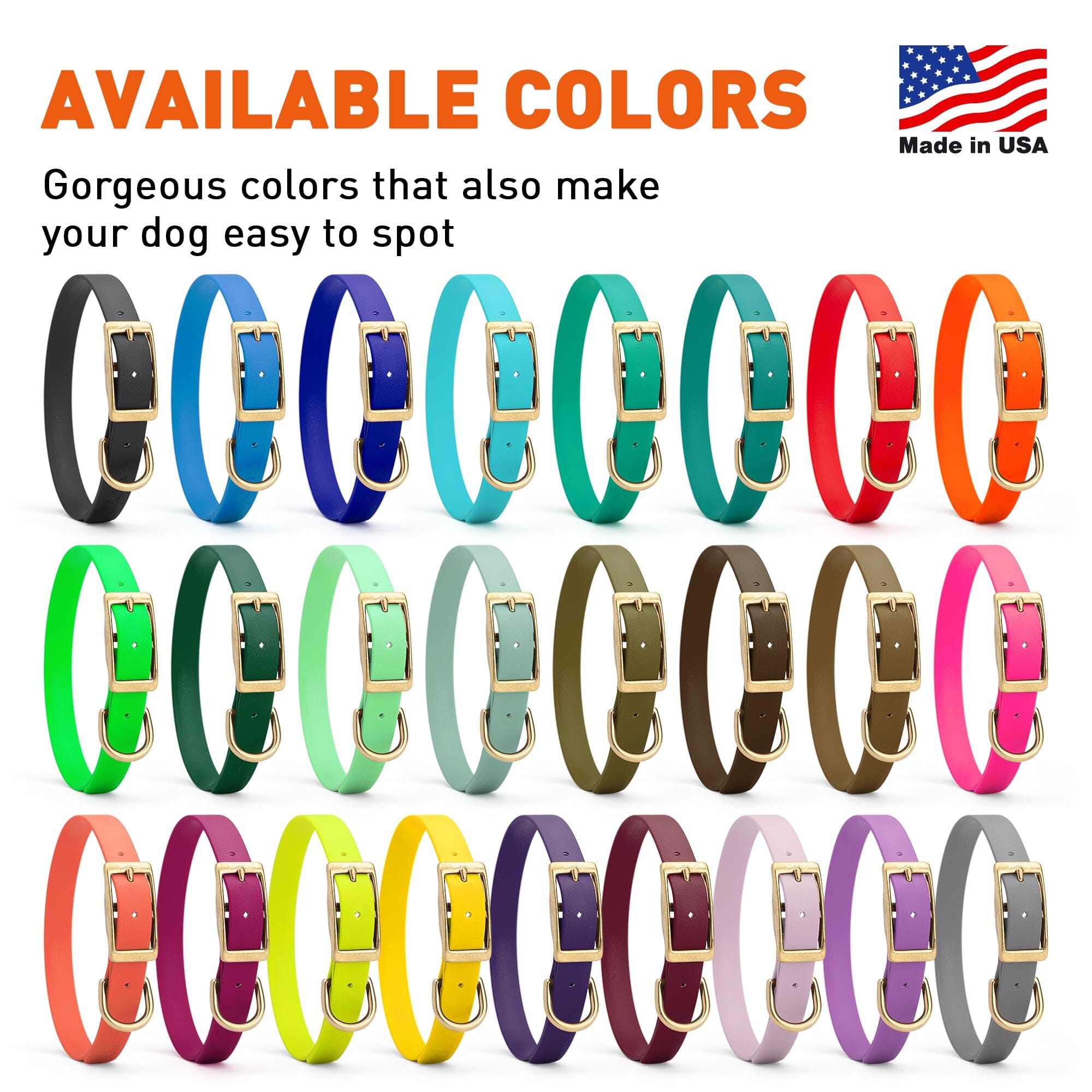 Viper Biothane Waterproof Dog Collar - Brass Hardware - Size M (15