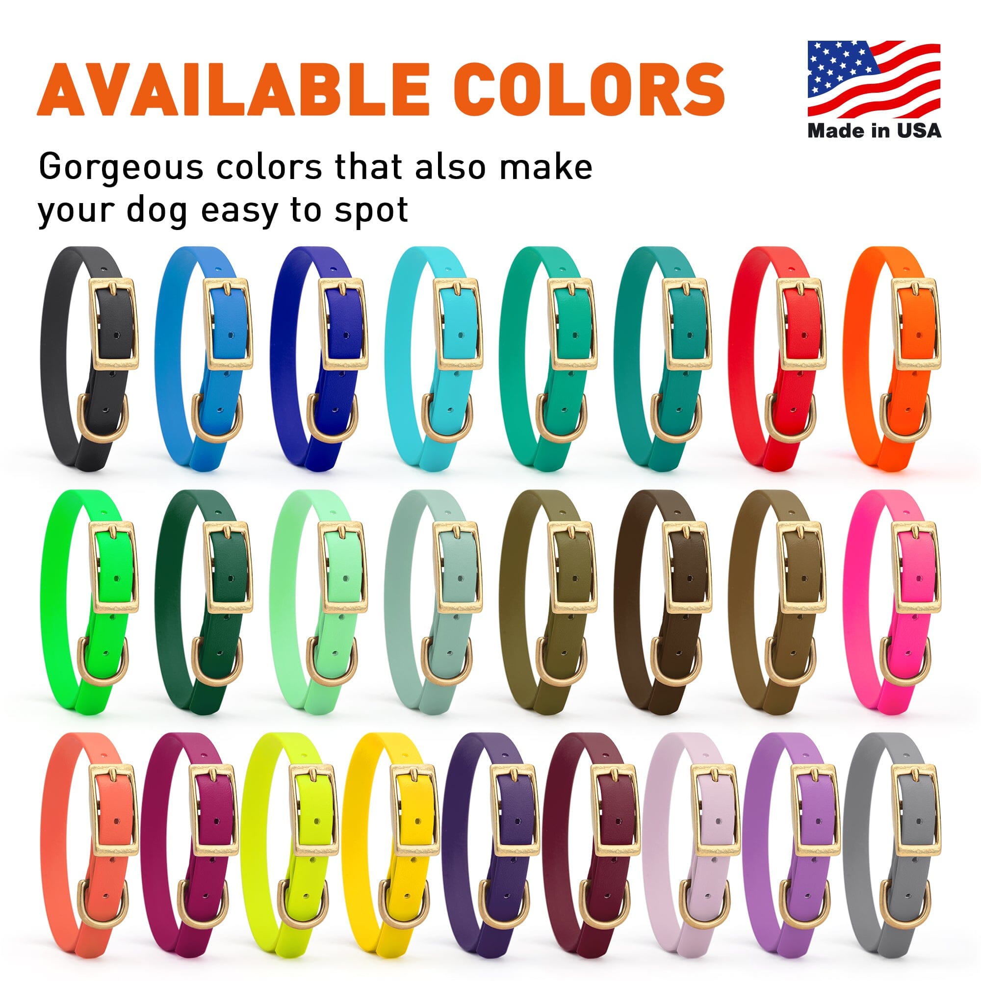 Viper Biothane Waterproof Dog Collar - Brass Hardware - Size S (12