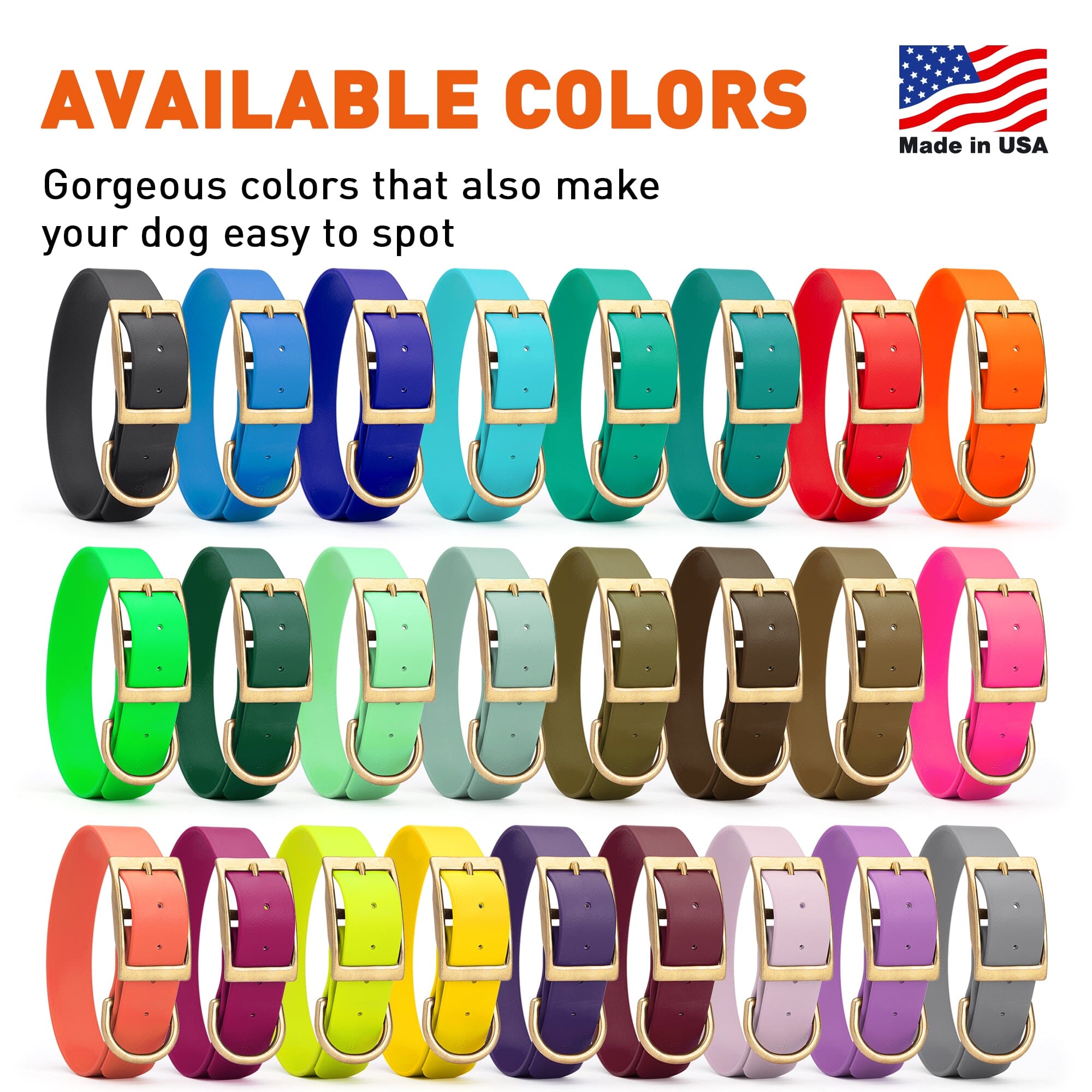 Viper Biothane Waterproof Dog Collar - Brass Hardware - 1.5in Wide - Size XXL (24