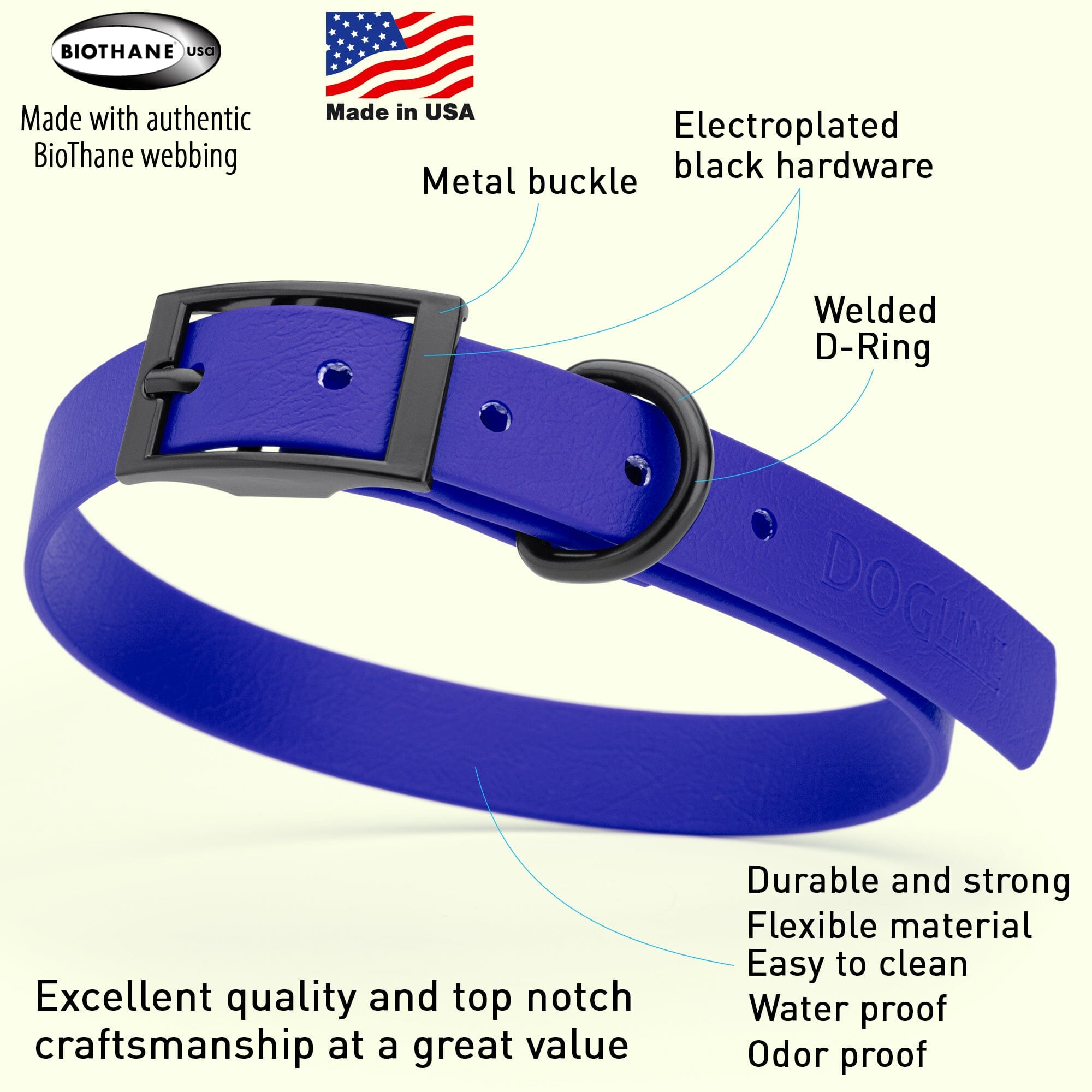Biothane Waterproof Dog Collar - Medium (15 to 18 inches)