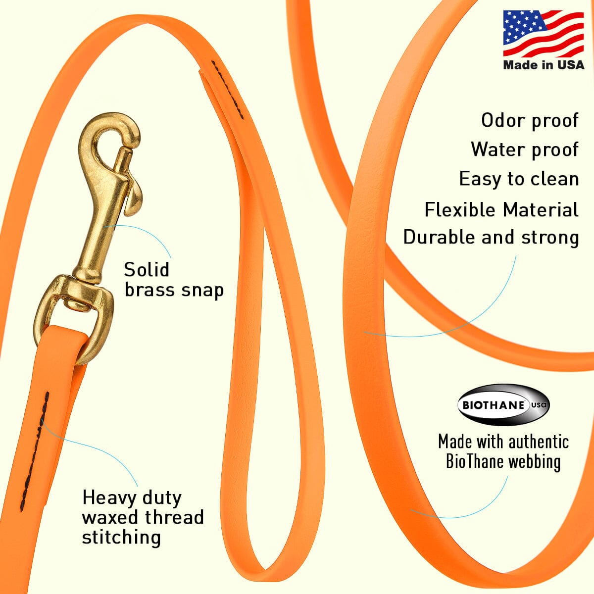 Viper Biothane Long Line 20 ft Lead with Brass Hardware