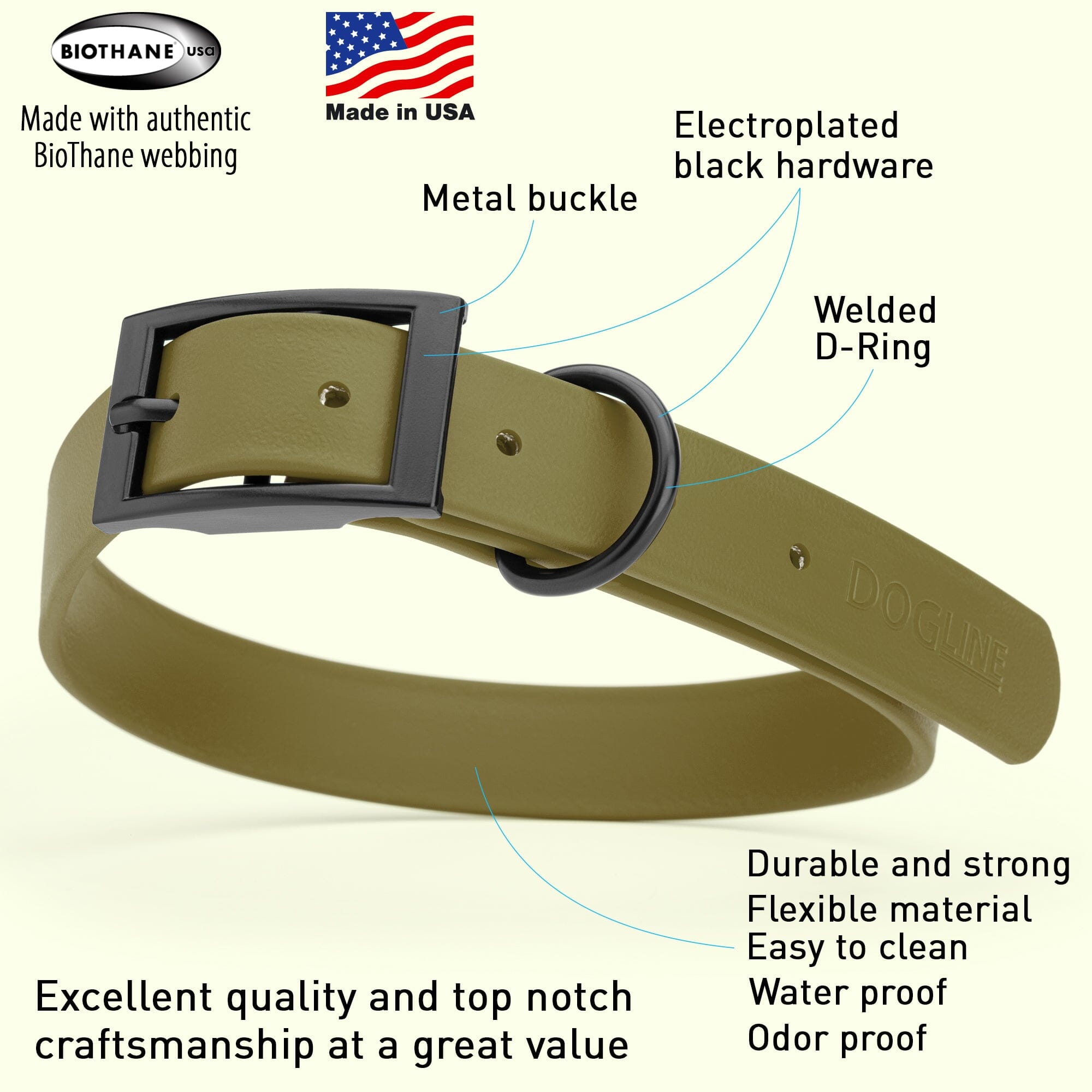 Biothane Waterproof Dog Collar - Large (18 to 22 inches)