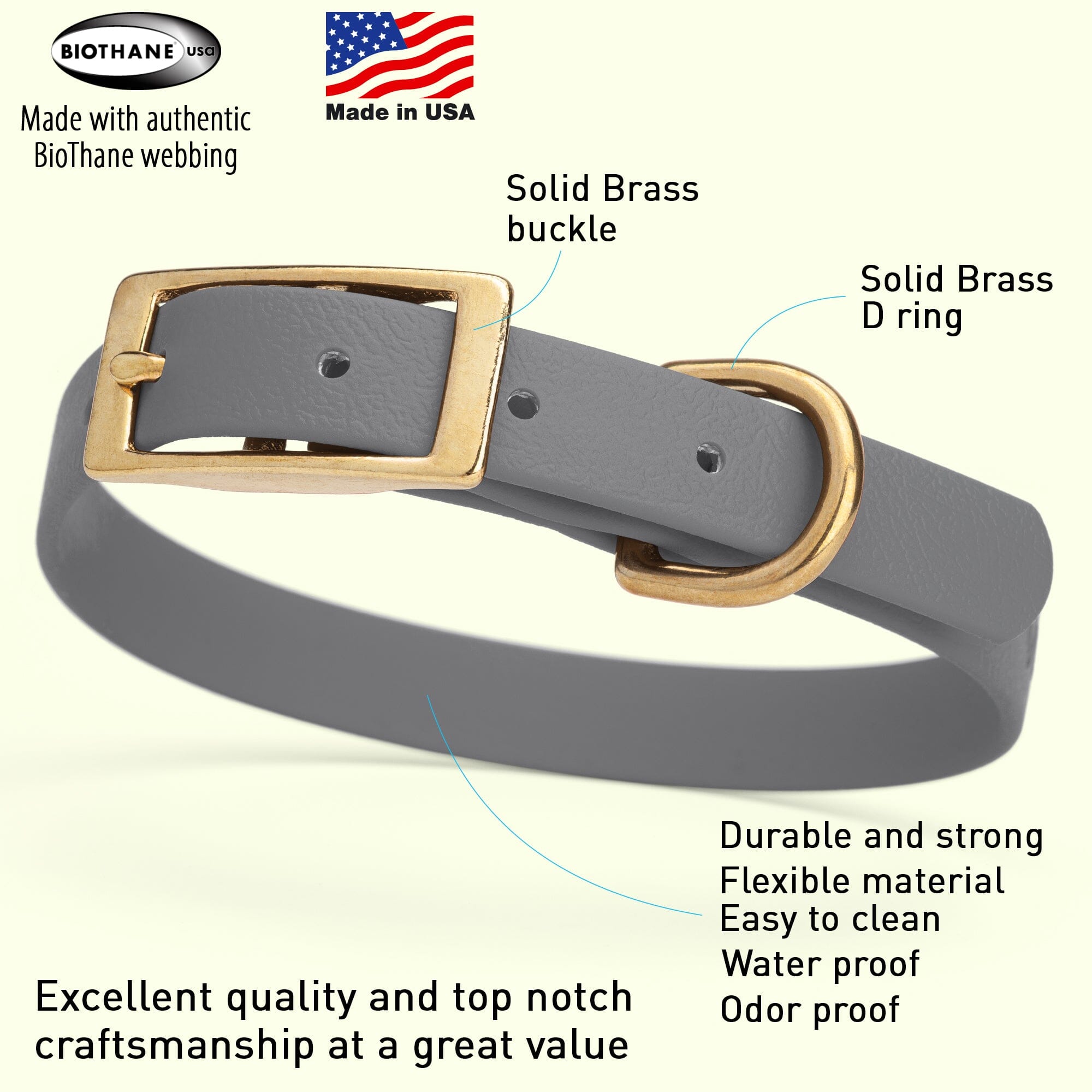 Viper Biothane Waterproof Dog Collar - Brass Hardware - Size S (12