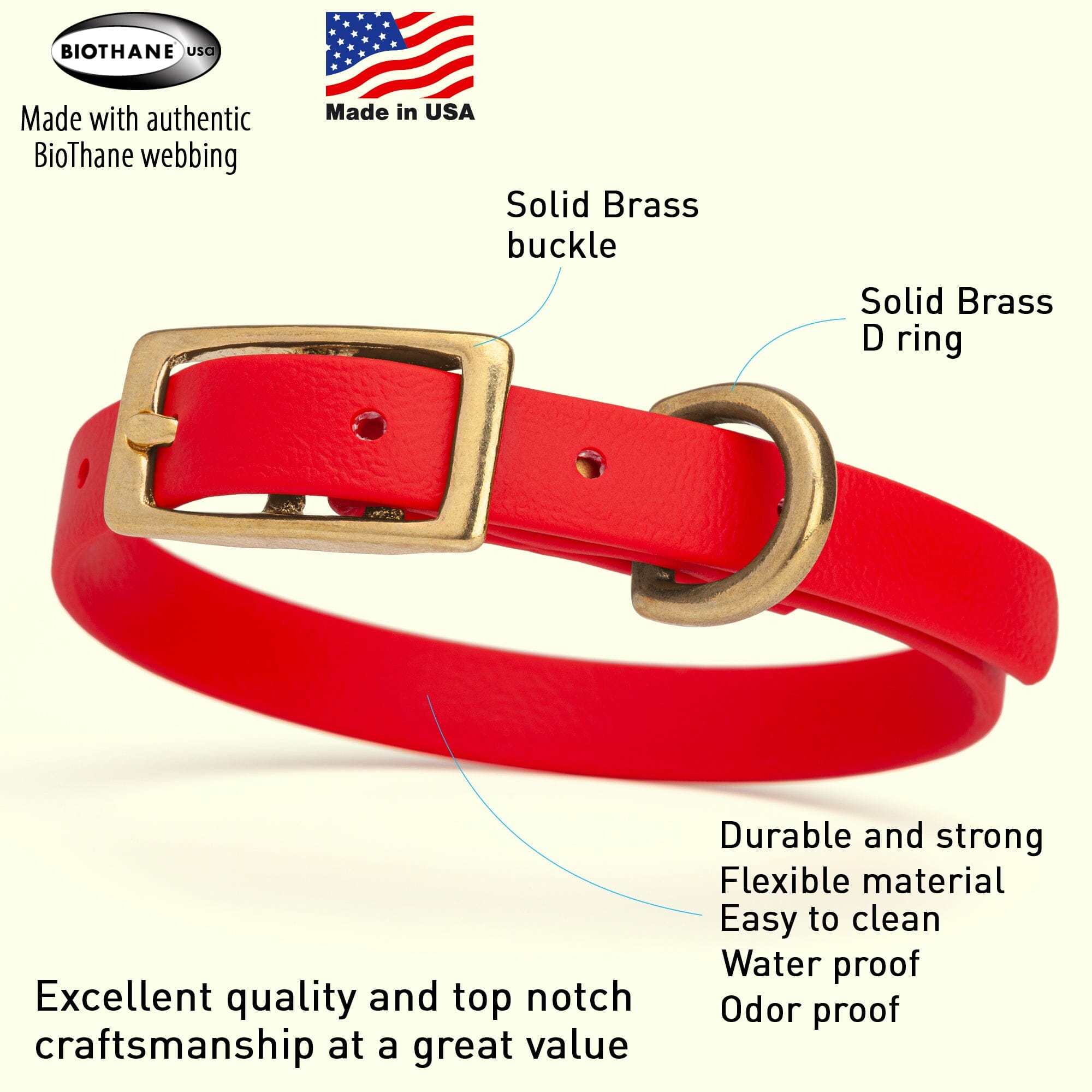 Viper Biothane Waterproof Dog Collar - Brass Hardware - Size XS (9