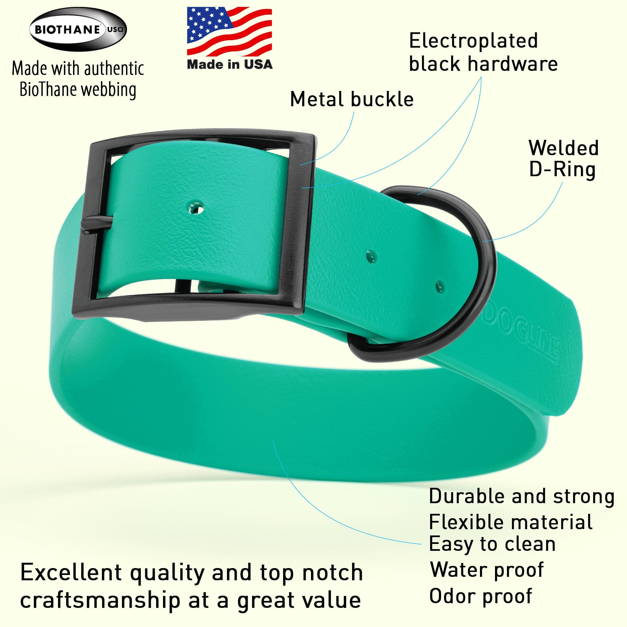 Biothane Waterproof Dog Collar - 1.5in Wide - XX-Large (24 to 28 inches)