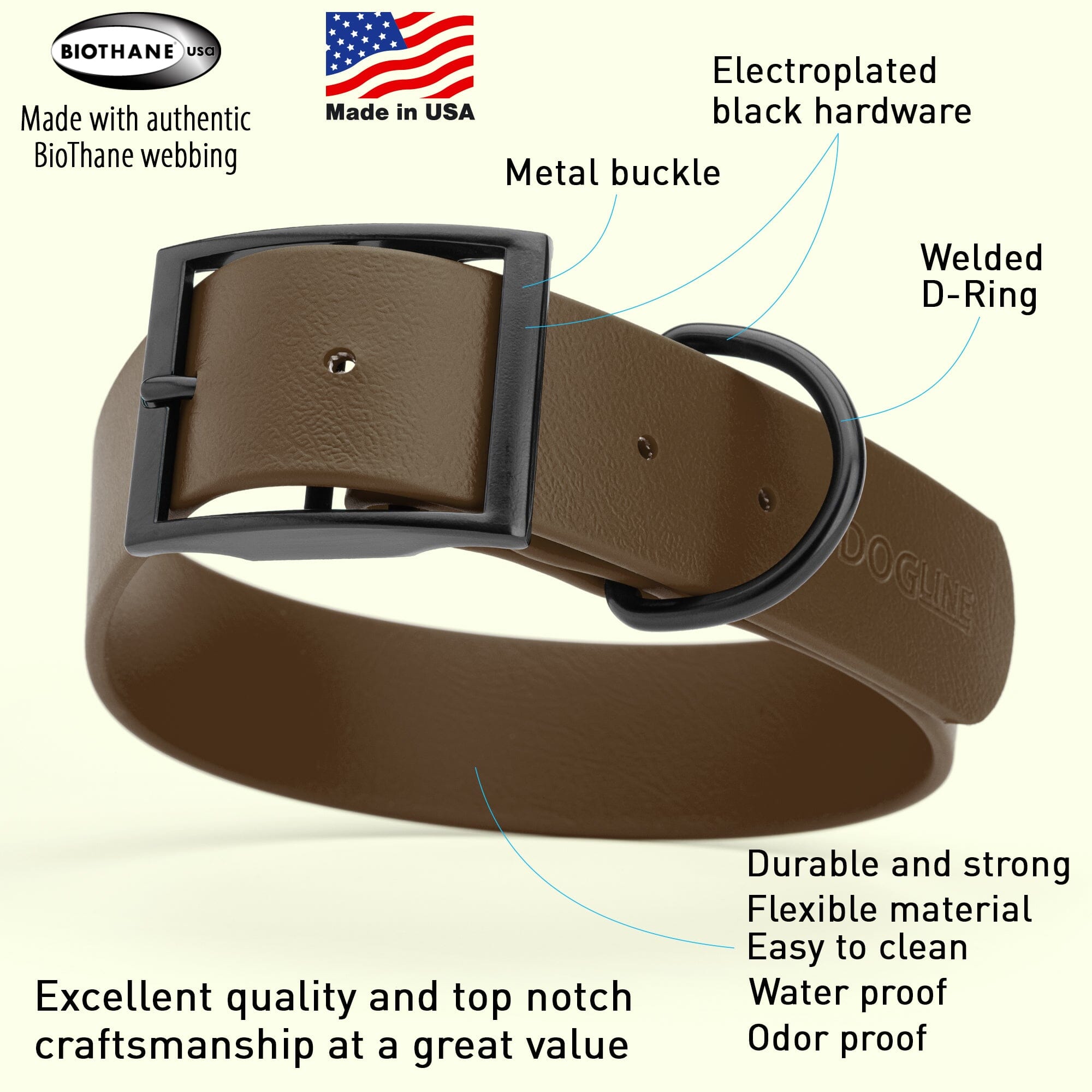 Biothane Waterproof Dog Collar - 1.5in Wide - X-Large (20 to 24 inches)