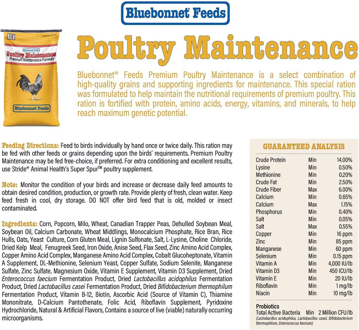 Bluebonnet Feeds Poultry Yellow Maintenance 14% Protein Premium Formula Grain Bird Food, 50-lb bag