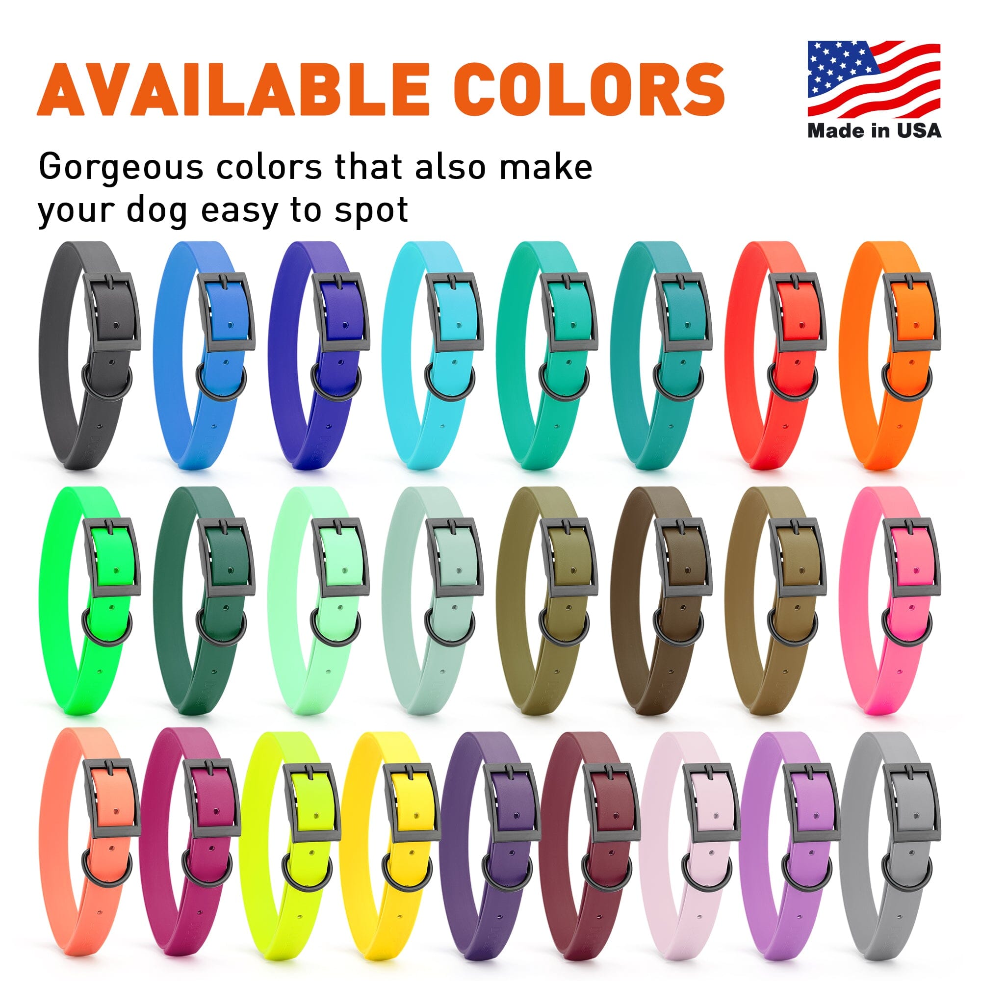 Biothane Waterproof Dog Collar - Large (18 to 22 inches)