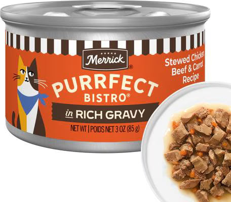 Merrick Purrfect Bistro Stewed Chicken, Beef & Carrot Recipe in Rich Gravy Wet Cat Food (3oz)