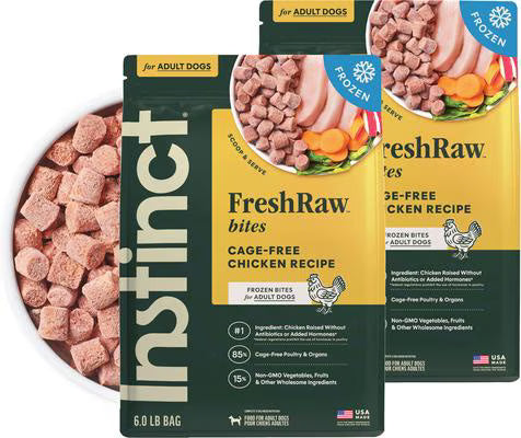 3lb Instinct Adult Frozen Raw Bites 85% Receta de pollo Comida congelada para perros