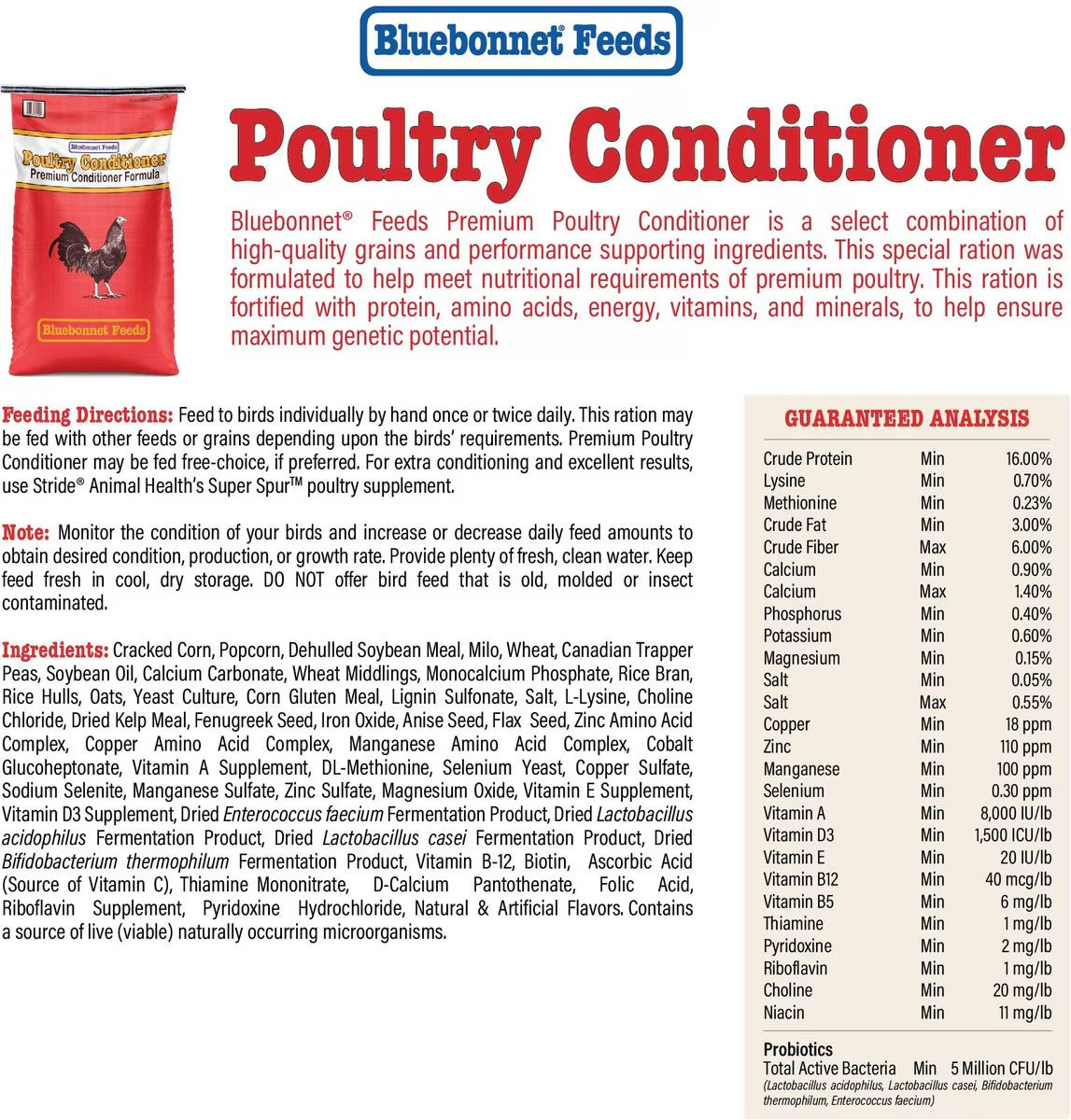 Bluebonnet Feeds Poultry Red Bag Conditioner 16% Protein Premium Formula Grain Bird Food, 50-lb bag