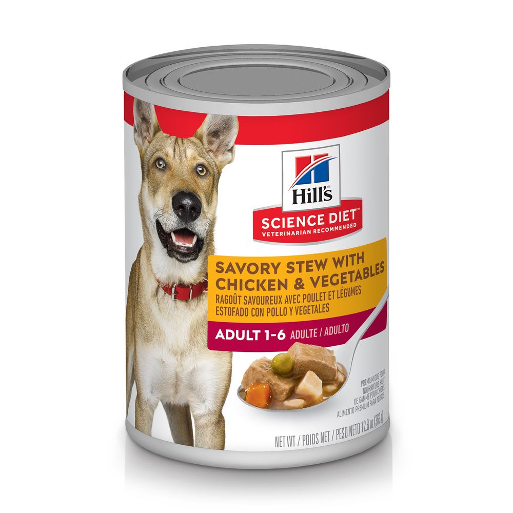 Estofado salado para adultos Science Diet de 12,8 oz con pollo y verduras 