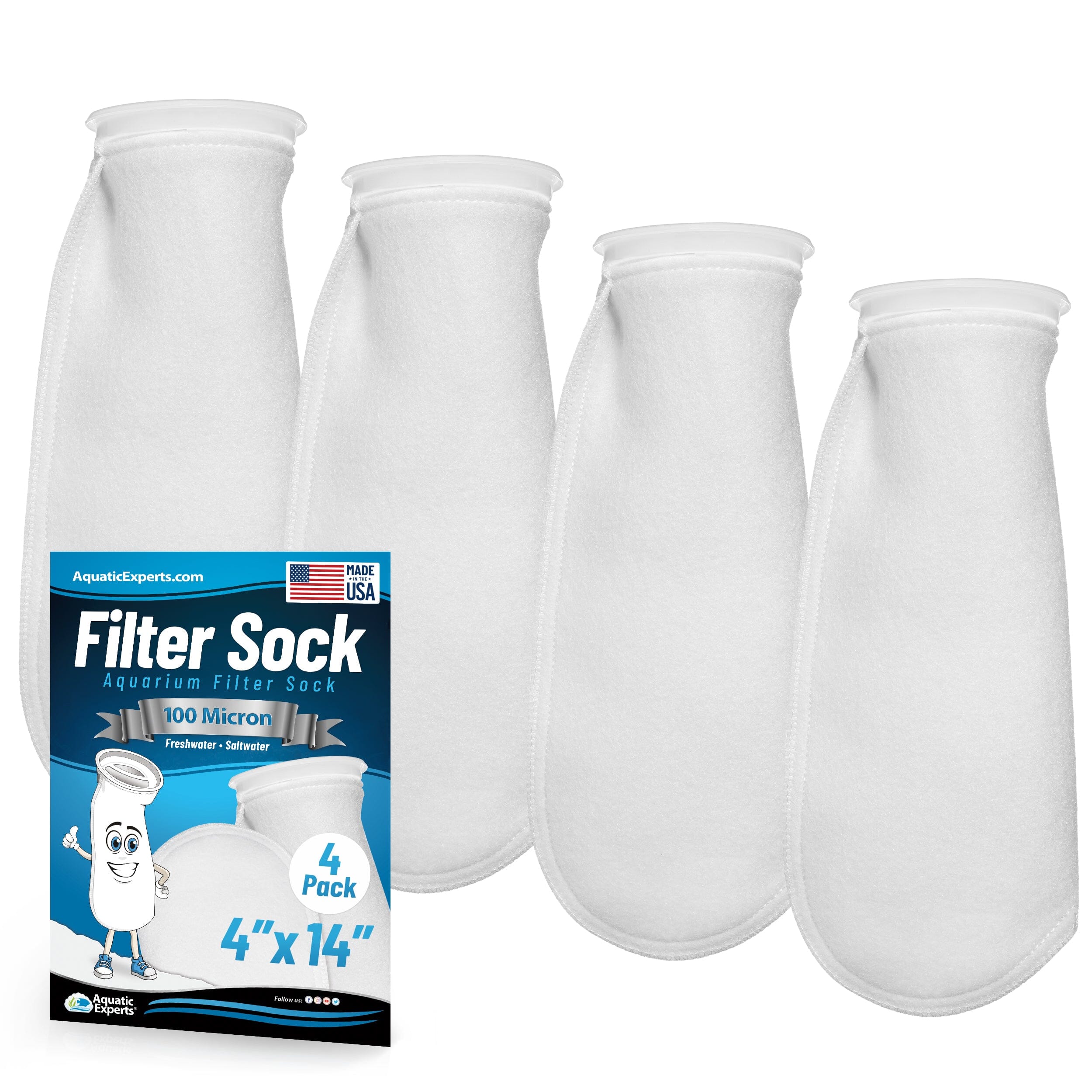 Aquatic Experts Aquatic Experts 4" Ring Aquarium Filter Sock 100 Micron for Saltwater & Reef Aquariums