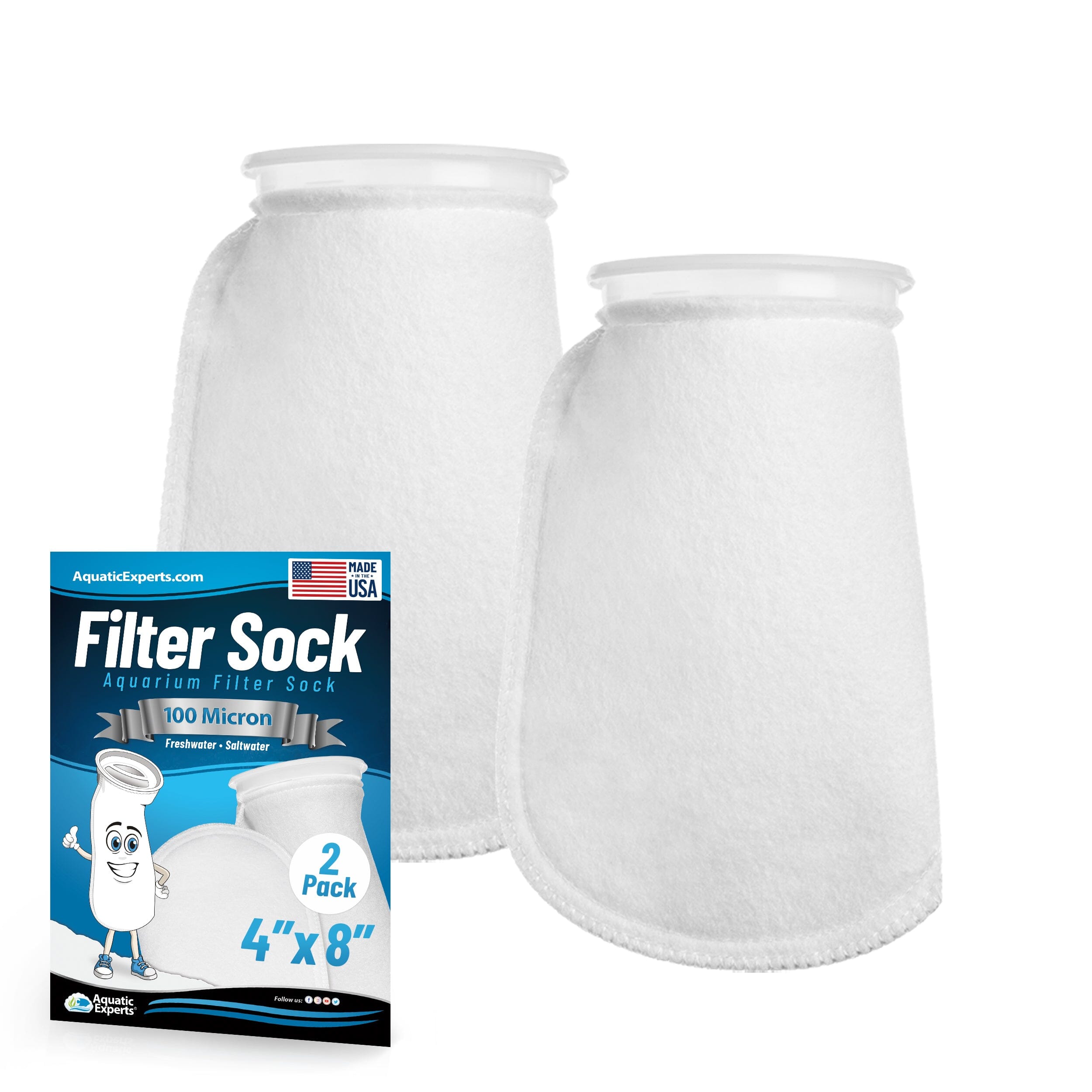 Aquatic Experts Aquatic Experts 4" Ring Aquarium Filter Sock 100 Micron for Saltwater & Reef Aquariums