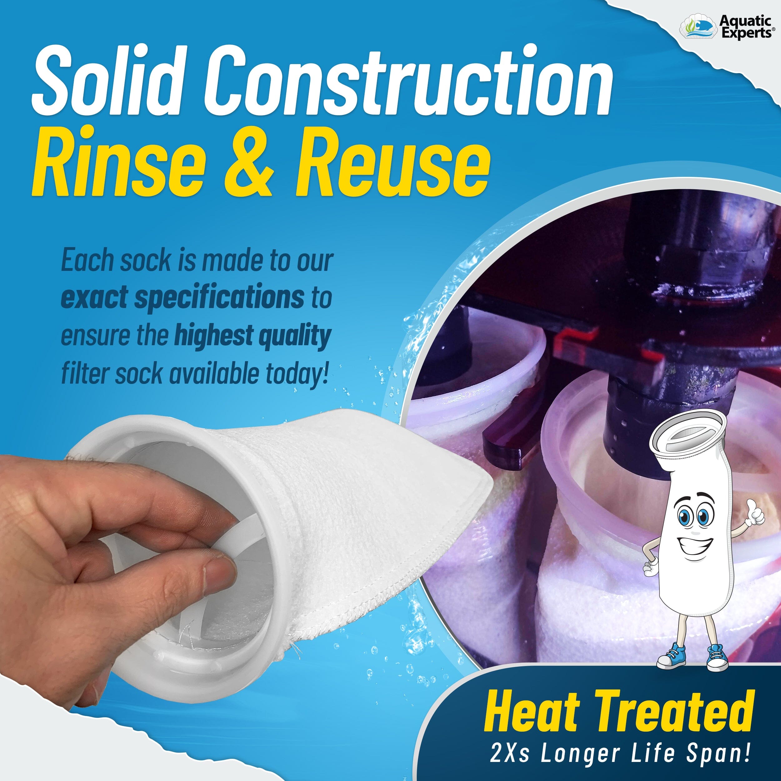 Aquatic Experts 7" Ring Aquarium Filter Sock 100 Micron for Saltwater & Reef Aquariums