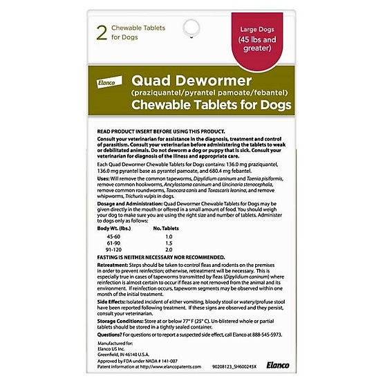 Bayer Quad Dewormer Large Dog 2ct