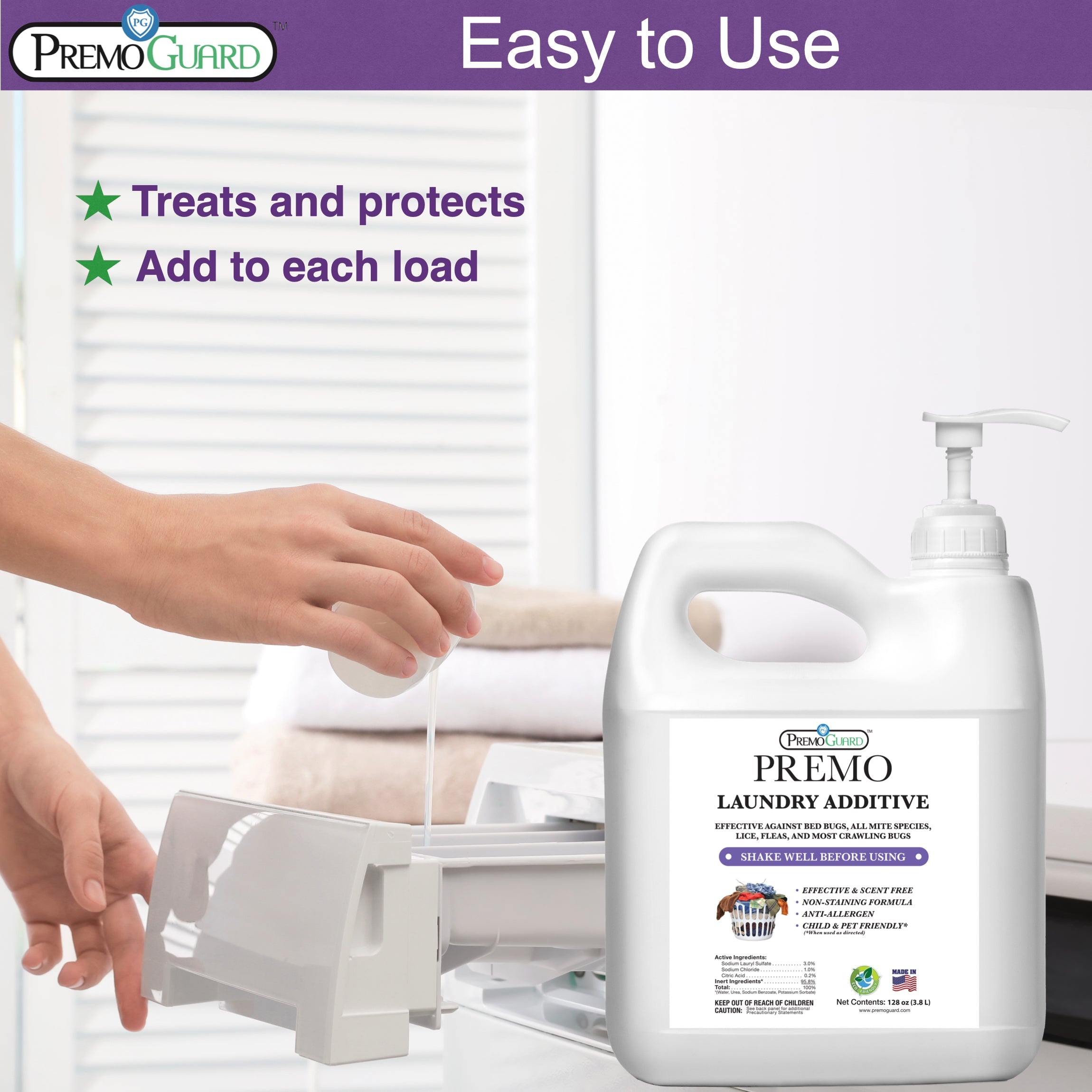 Bed Bug & Mite Laundry Additive | Non-Toxic Treatment | Premo Guard