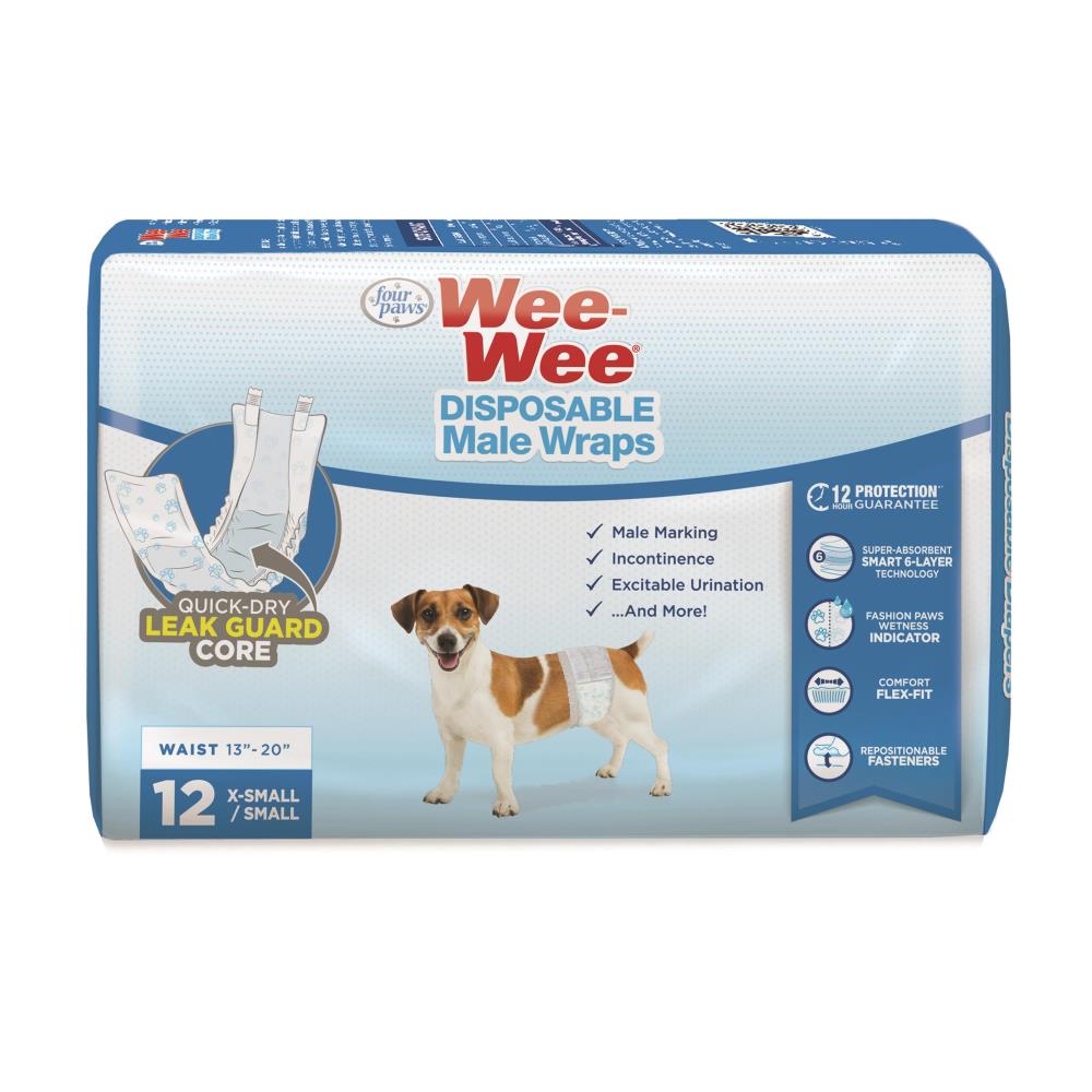 12ct Four Paws Small/X-Small Wee-Wee® 一次性公狗裹巾