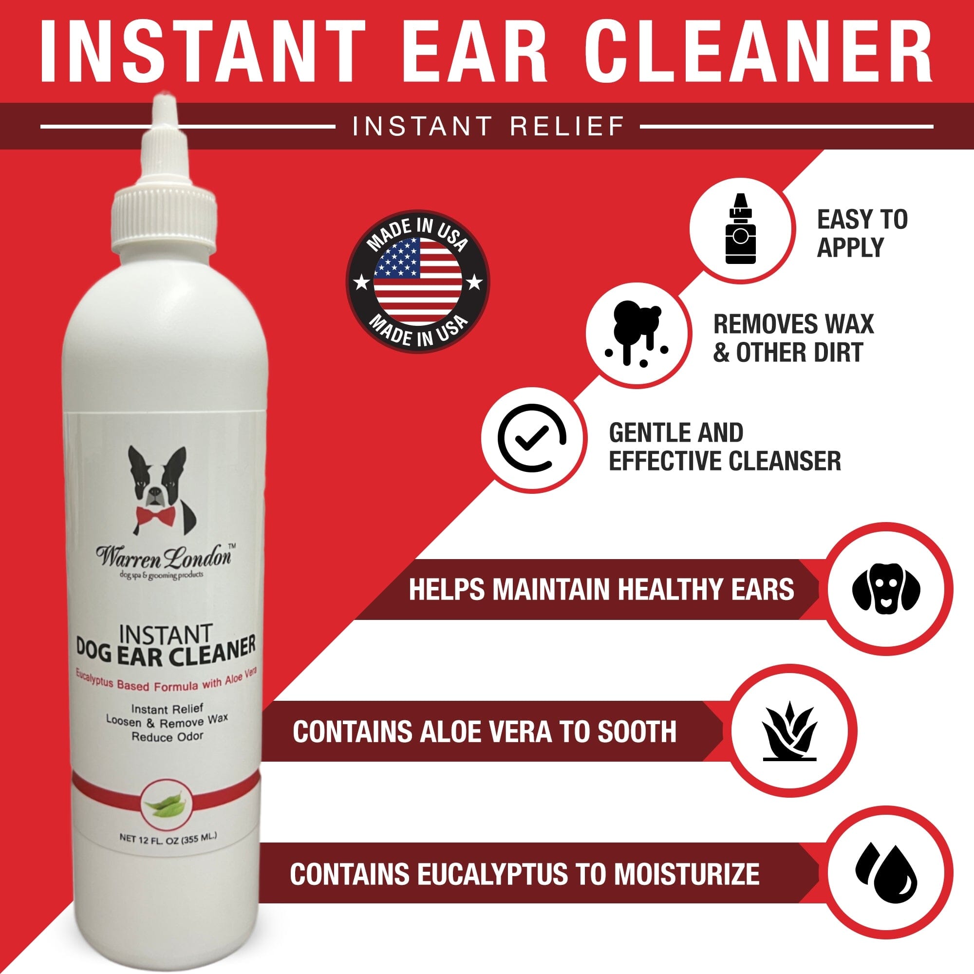 Instant Ear Cleaner For Dogs 12 oz or 1 gallon - Professional Size - Removes Wax and Odor