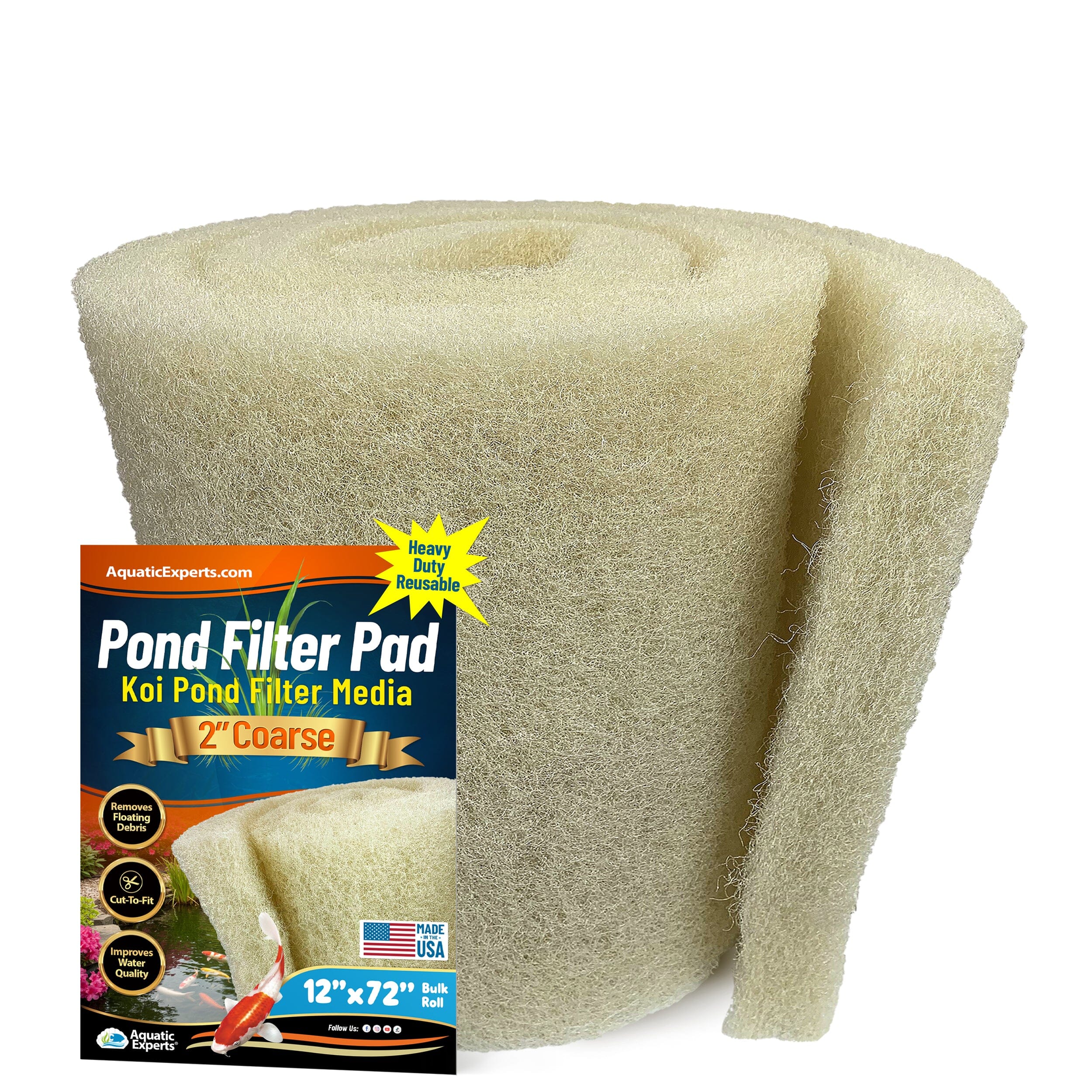 Koi Pond Filter Pad - 2" Thick Bulk Roll Media for Water Gardens | Aquatic Experts