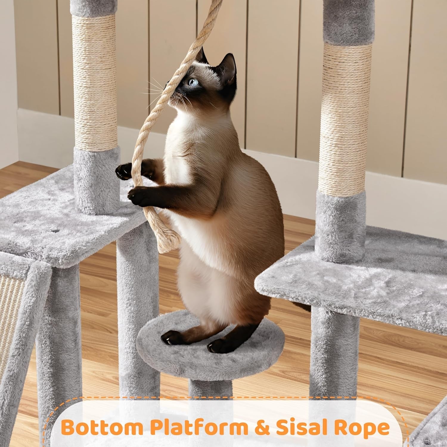 Ultimate 53.5-Inch Rotatable Cat Tree: Multi-Level Playground for Kittens and Large Cats with Cozy Condo and Scratching Posts in Light Gray