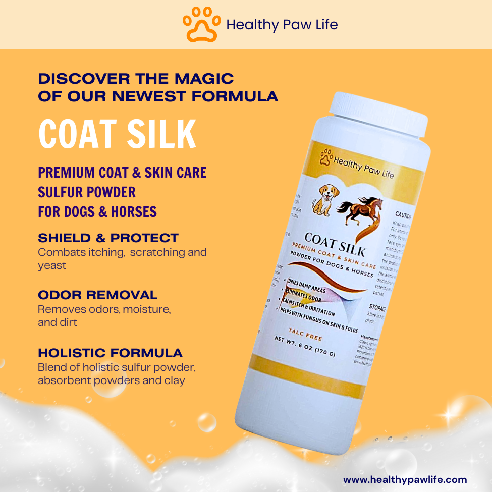 COAT SILK - Canine and Equine Dry Powder | Alleviate Odors and Itchiness | Relieves Rain Rot and Sweet Itch | Holistic Remedy and Soothing Formula | For Dogs and Horses