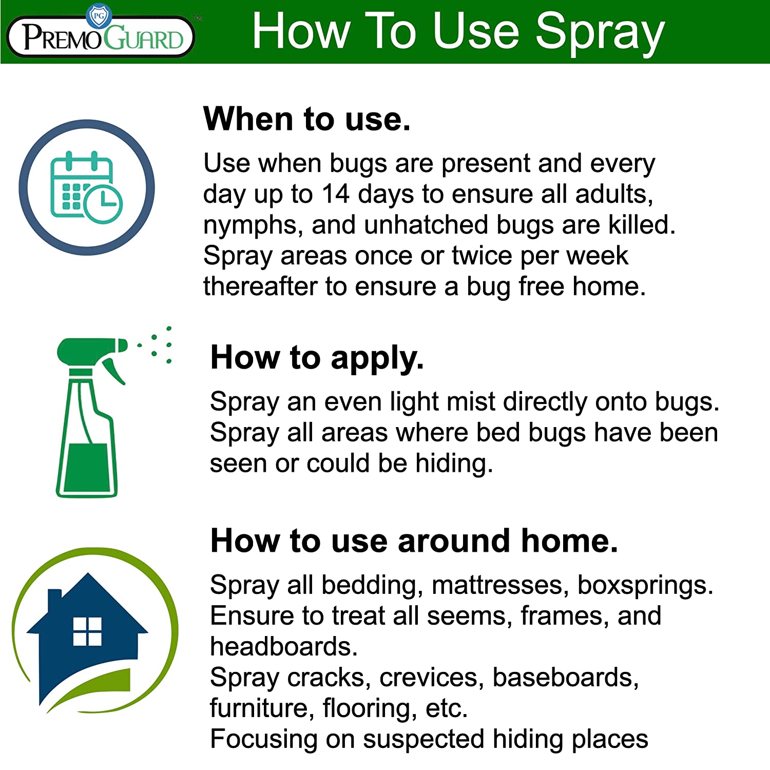 Bed Bug & Mite Killer Spray 16 oz | Natural & Non-Toxic | Premo Guard