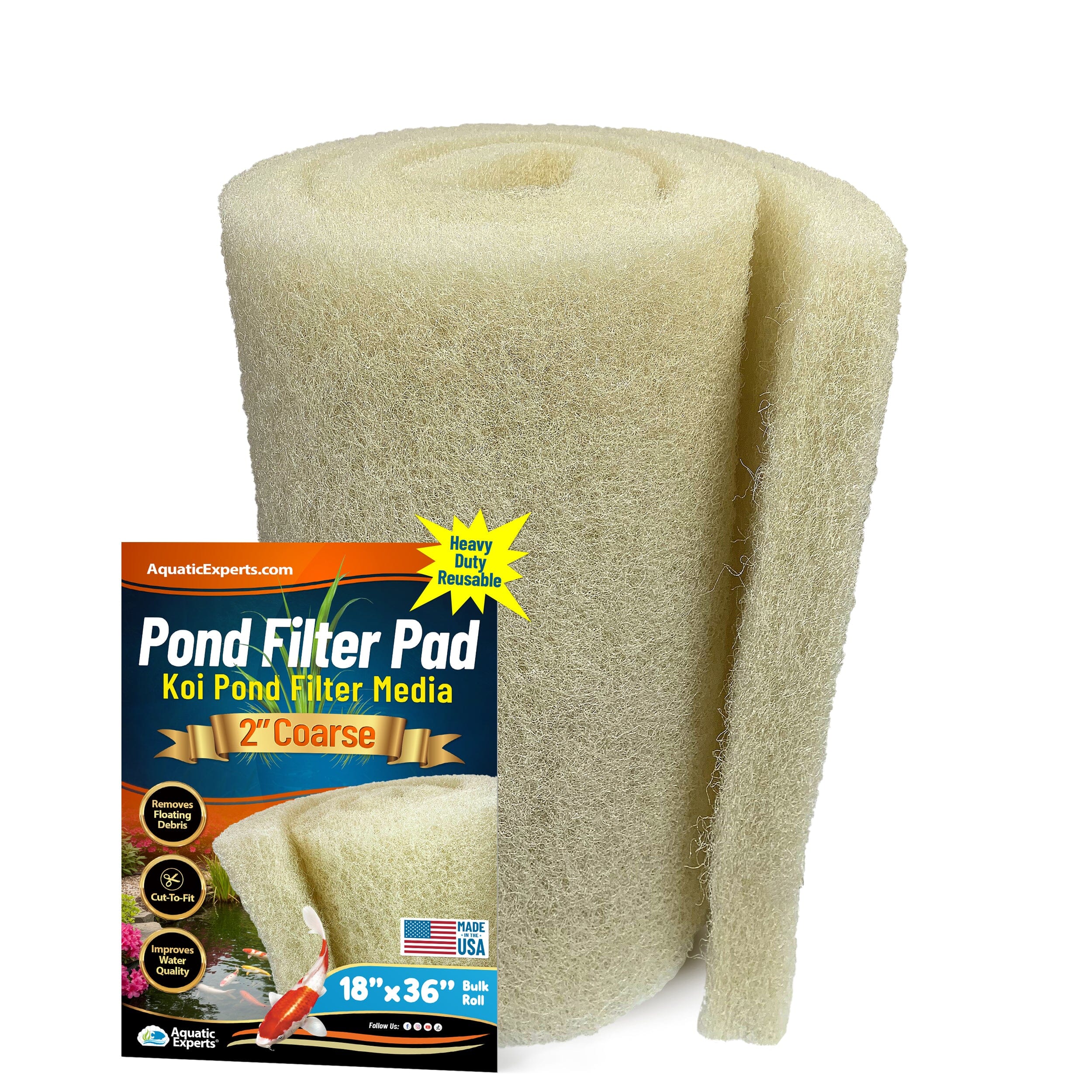 Koi Pond Filter Pad - 2" Thick Bulk Roll Media for Water Gardens | Aquatic Experts