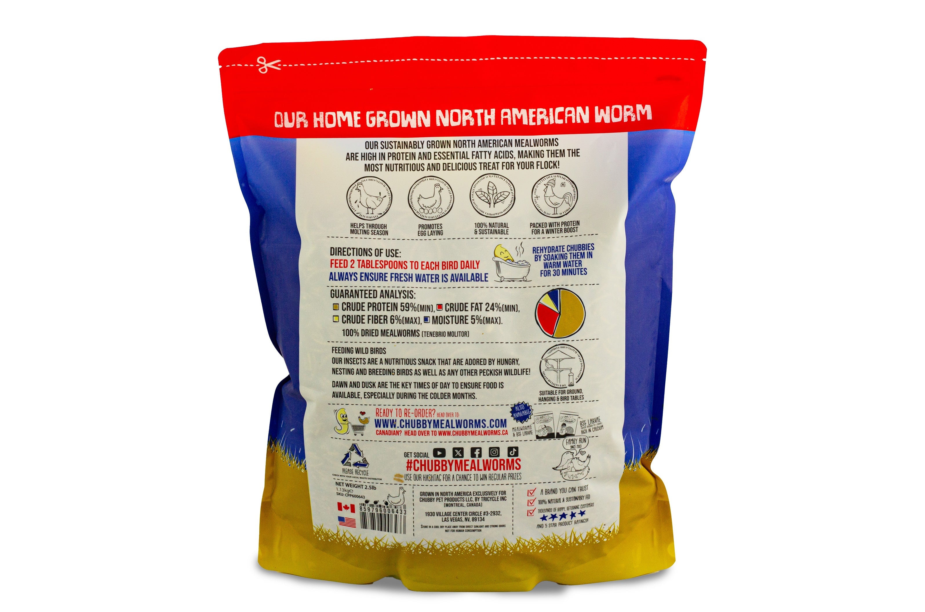 2.5Lbs Chubby NA Grown Dried Mealworms (Non-GMO) - Currently supplied in a plain bag