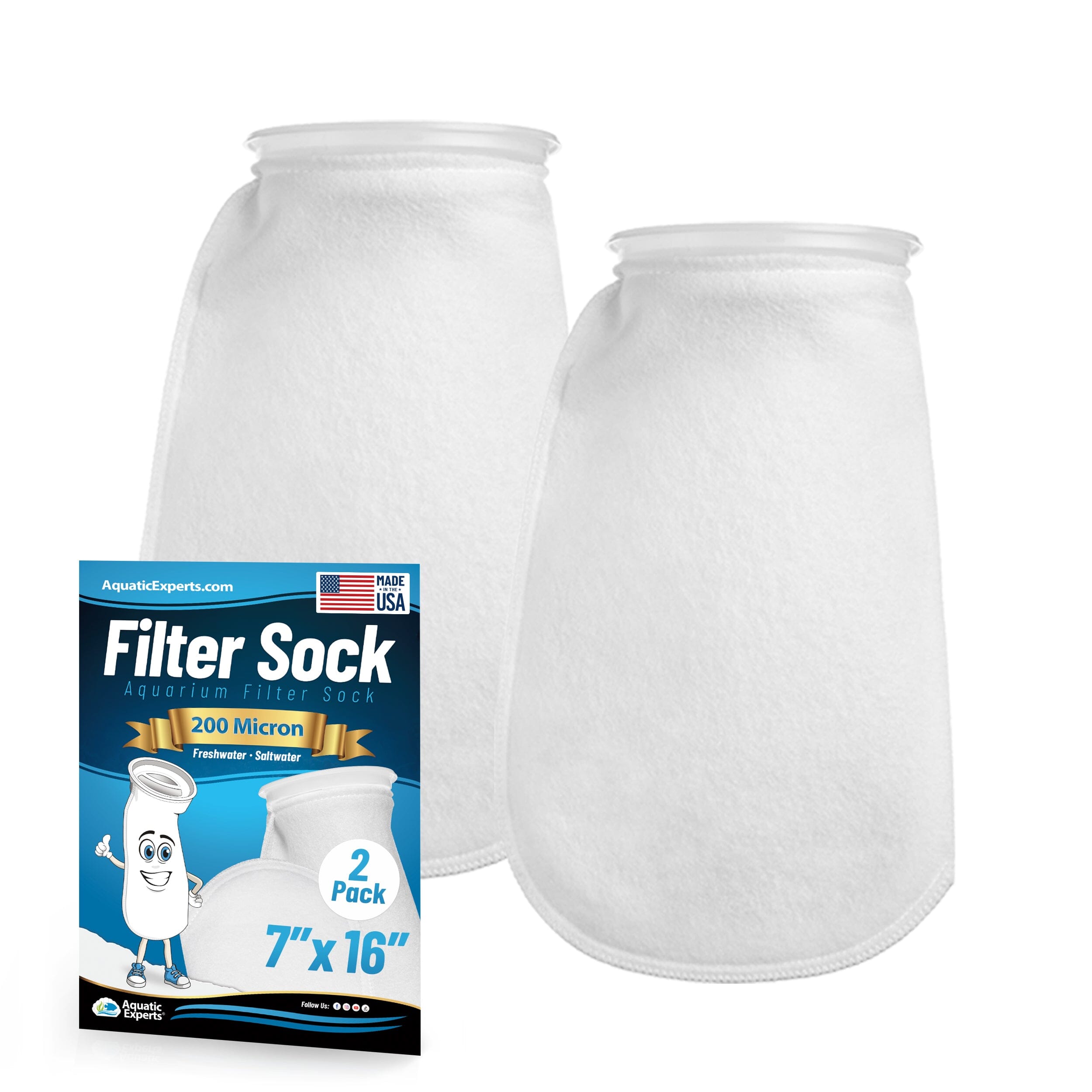 Aquatic Experts 7" Ring Aquarium Filter Sock 200 Micron for Saltwater & Reef Aquariums