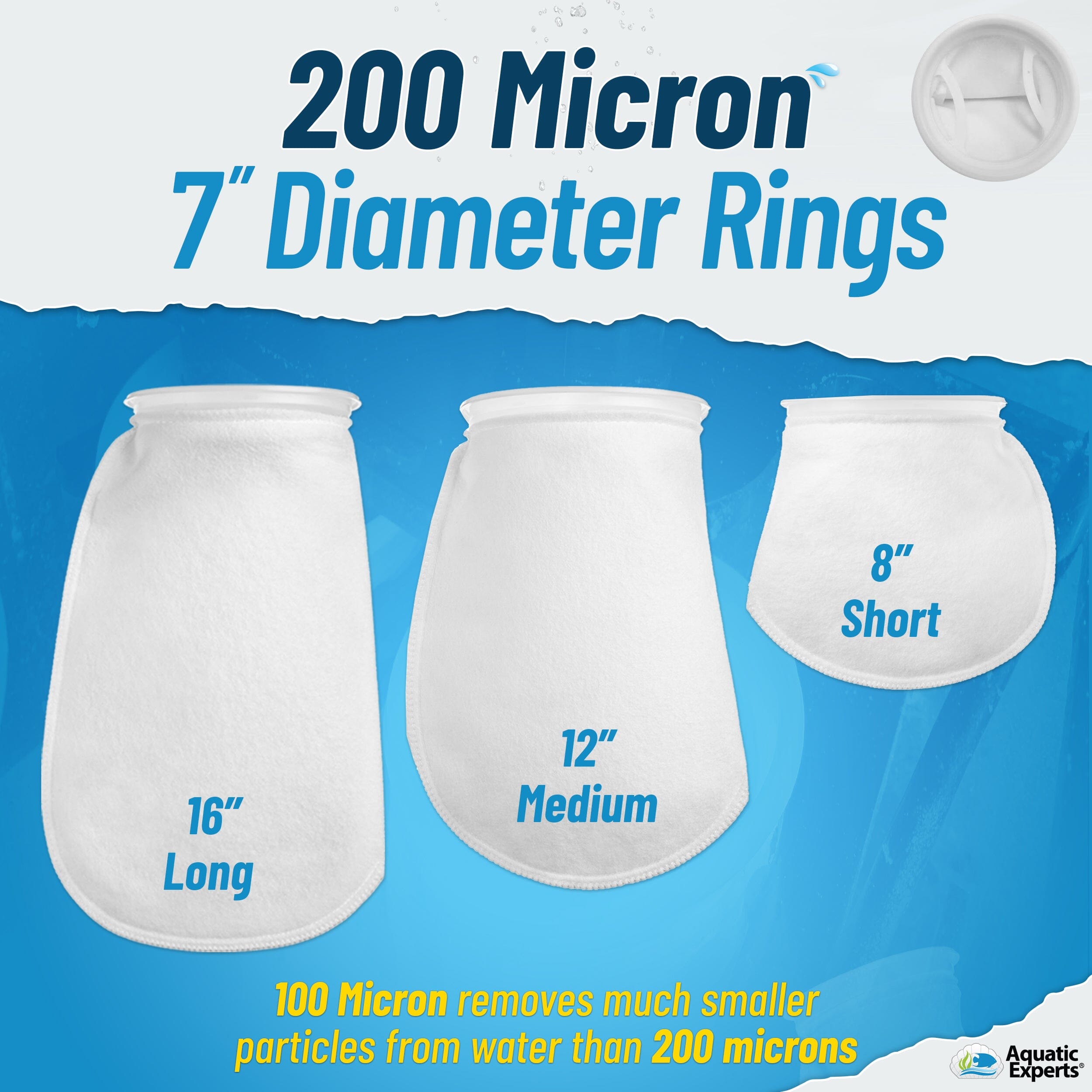 Aquatic Experts 7" Ring Aquarium Filter Sock 200 Micron for Saltwater & Reef Aquariums