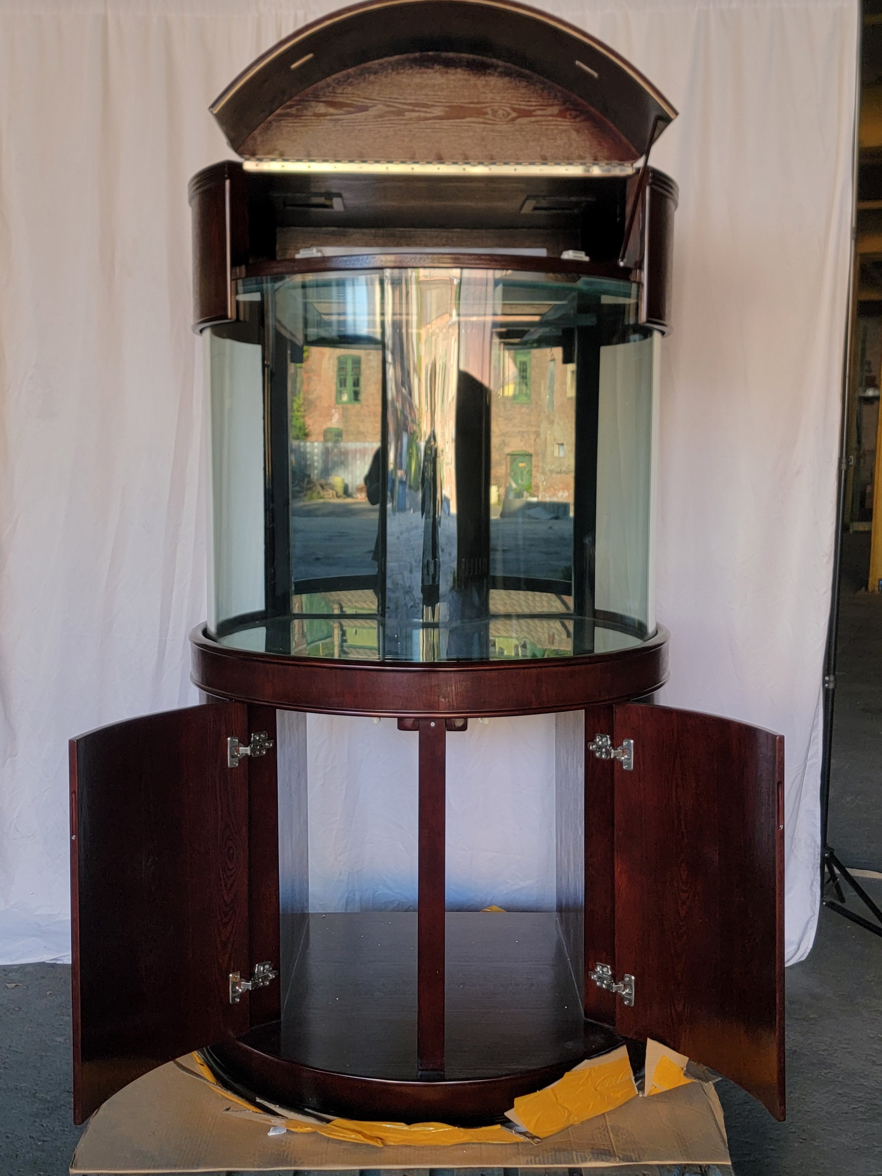 133g 3/4 Cylinder Round Glass Reef-Ready Aquarium Set in Rose Cherry Furniture