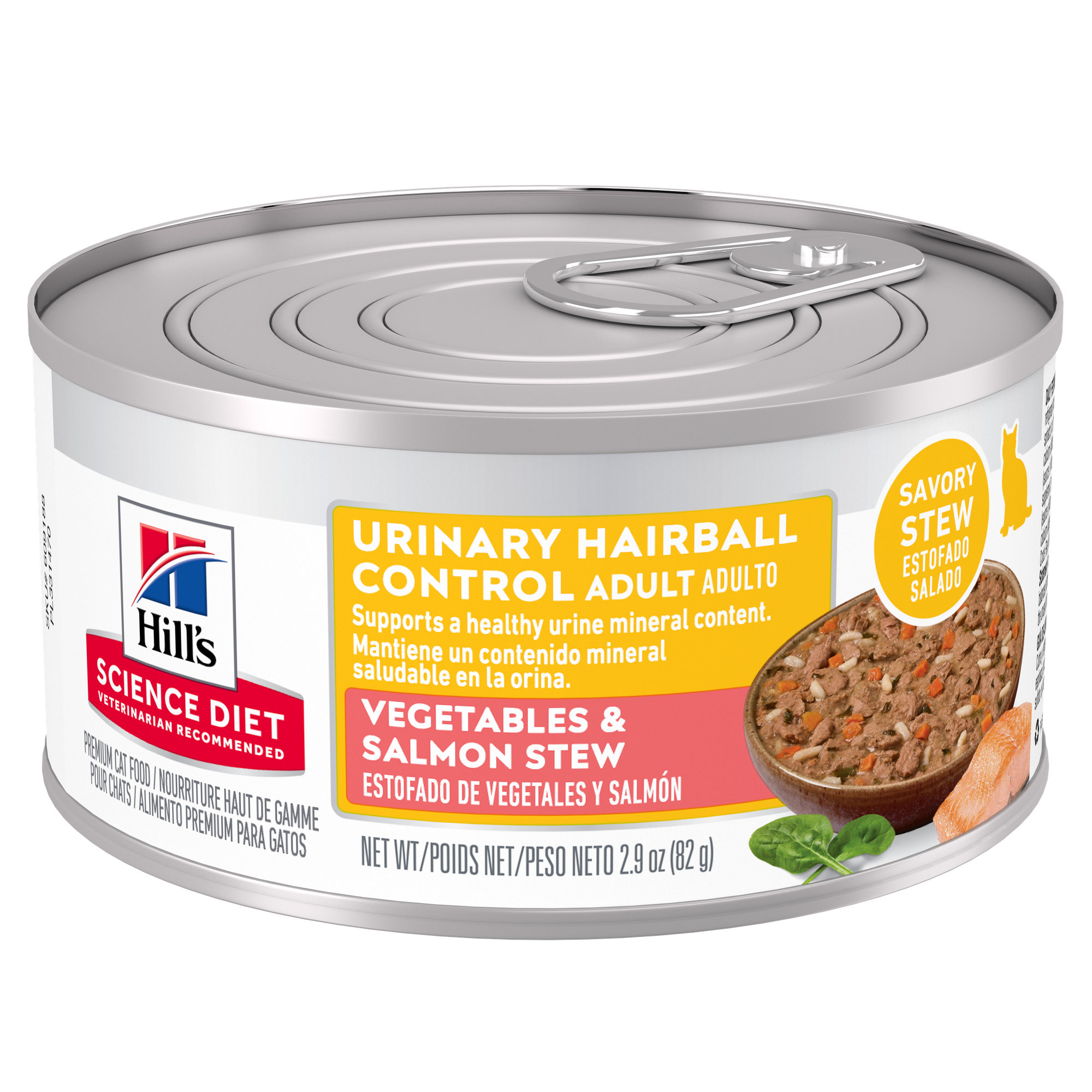 Hill's Science Diet Adult Urinary & Hairball Control Canned Cat Food, Vegetables & Salmon Stew, 2.9 oz