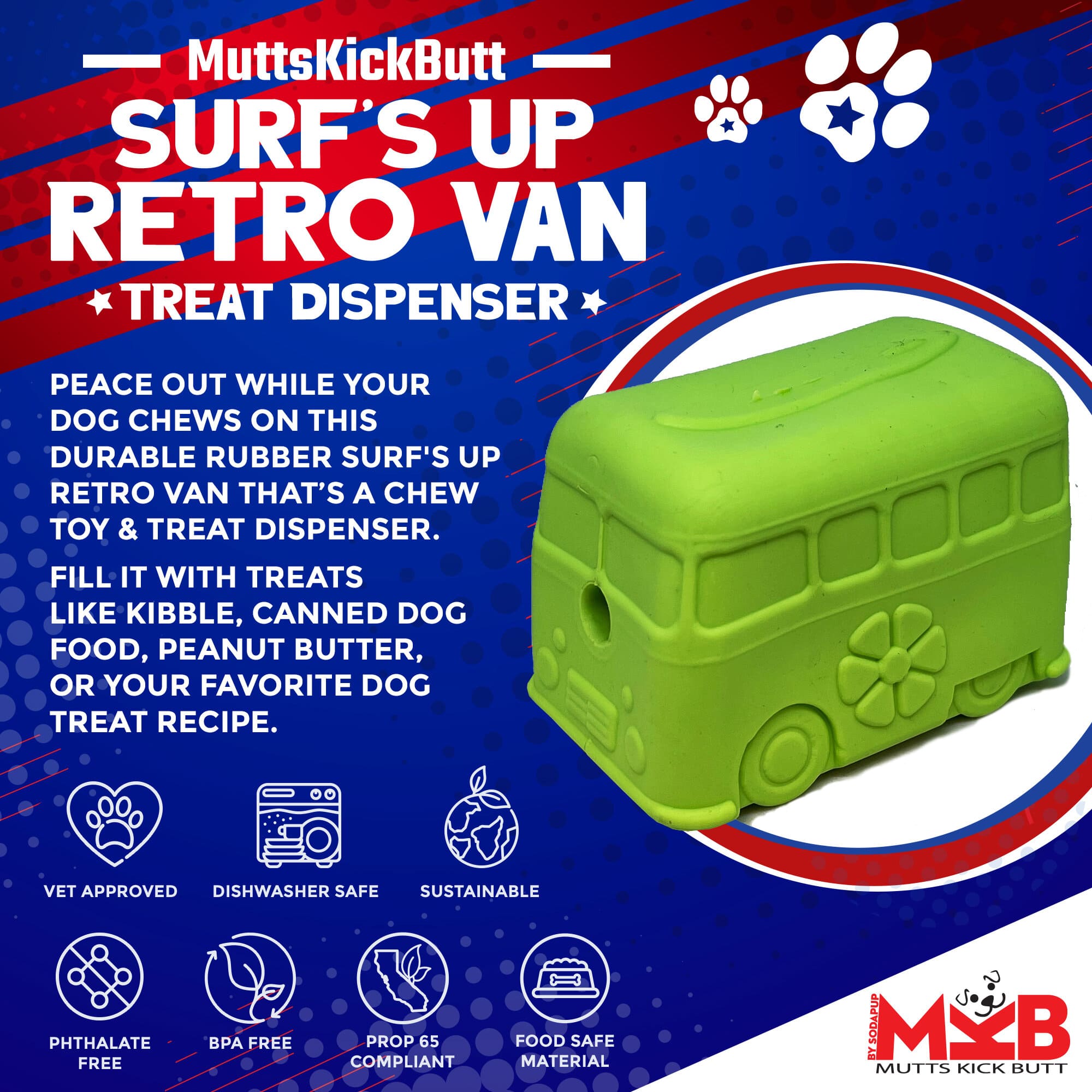 Surf's Up! Retro Van  Durable Chew Toy & Treat Dispenser