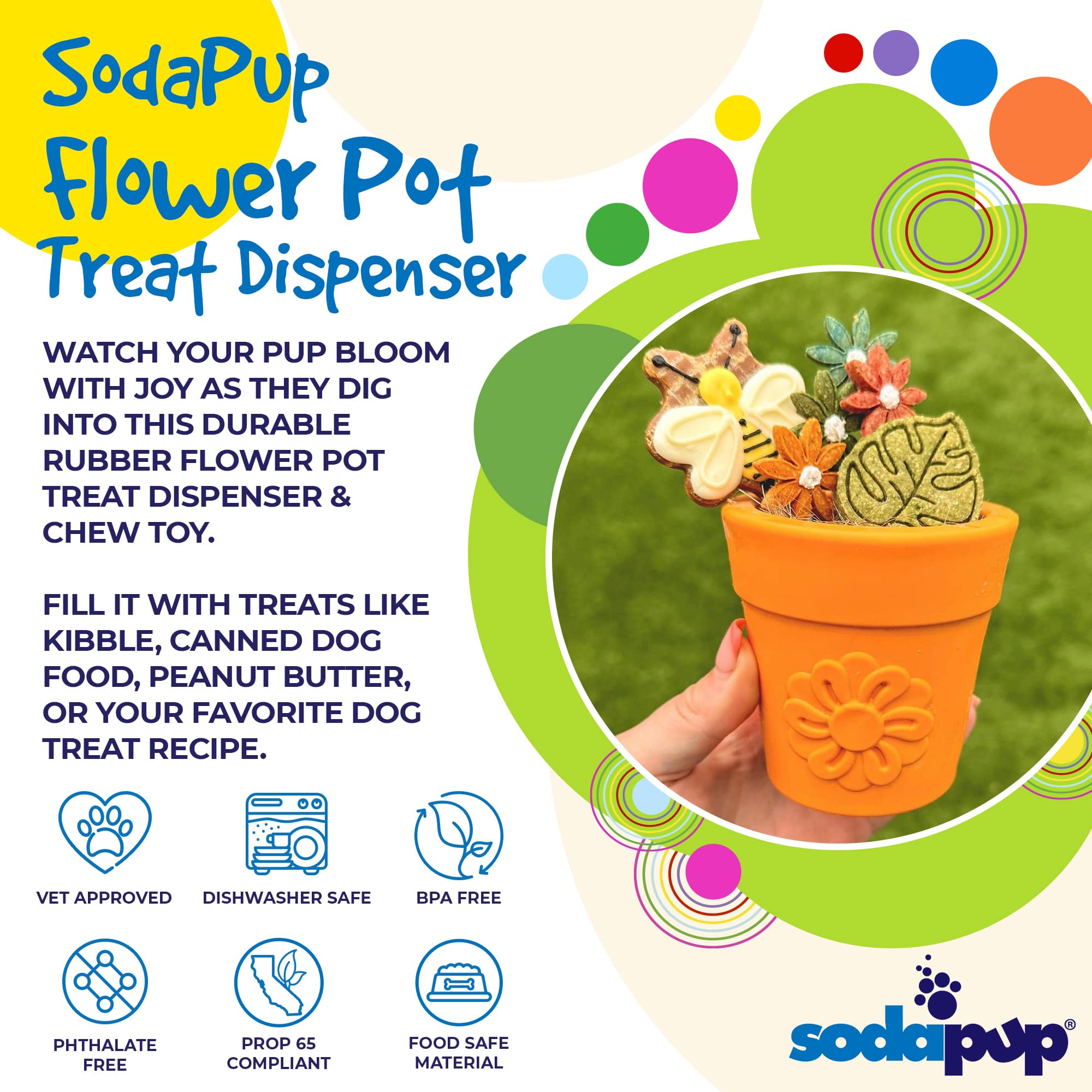 Large Flower Pot Durable PUP-X Rubber eCup Treat Dispenser & Enrichment Toy