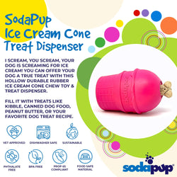 Ice Cream Cone Durable Rubber Chew Toy and Treat Dispenser