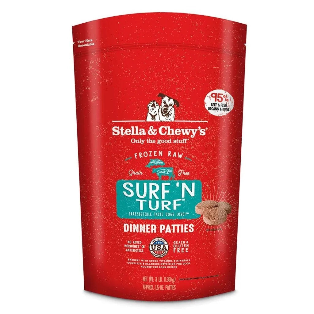 Comida para perros con empanadas de cena congeladas Surf N Turf de Stella & Chewy's de 6 lb