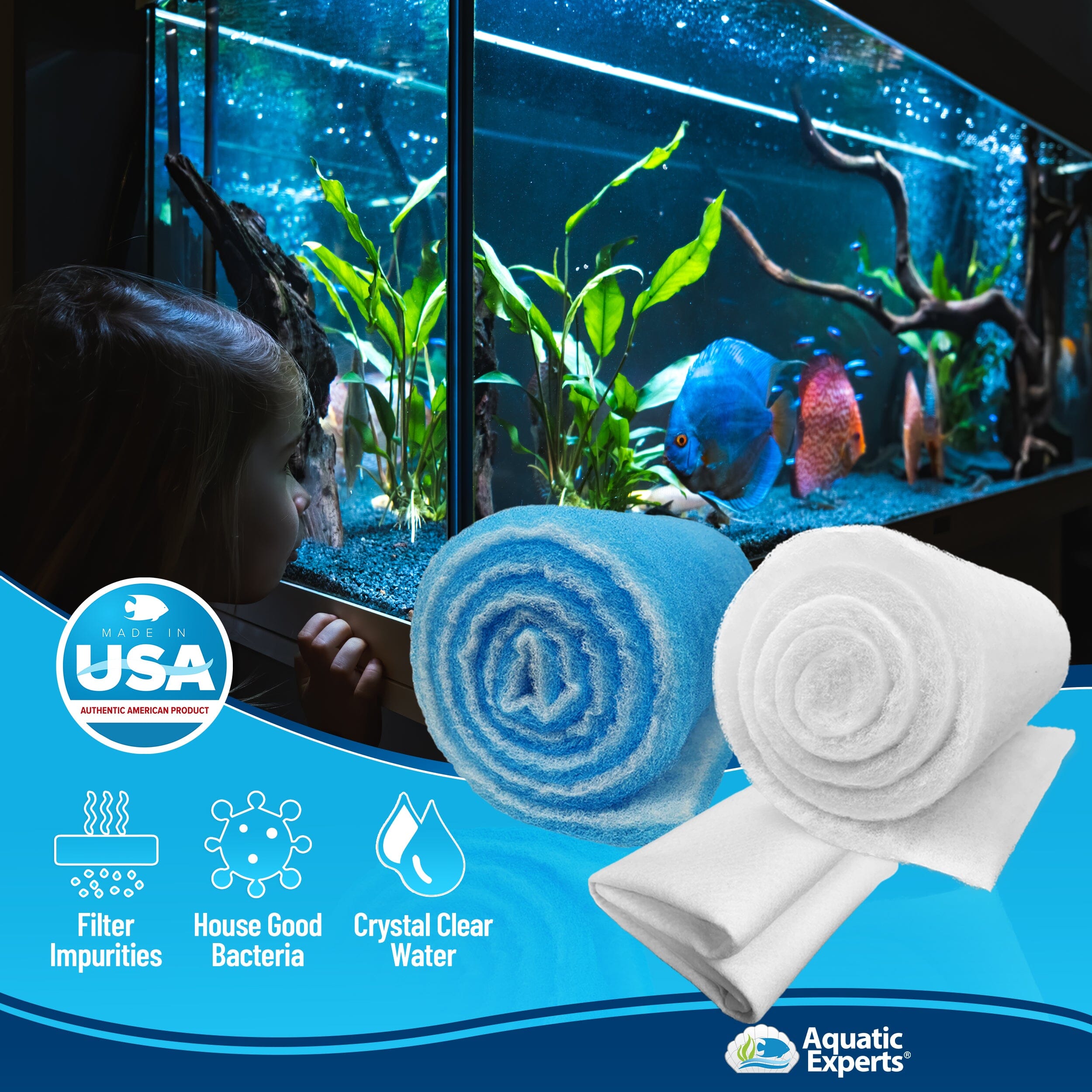 Aquarium Bundle - ClassicBlue 12"x72" + FilterFirst 12"x72" + Polishing Filter Pad 100 Micron - 1 pack