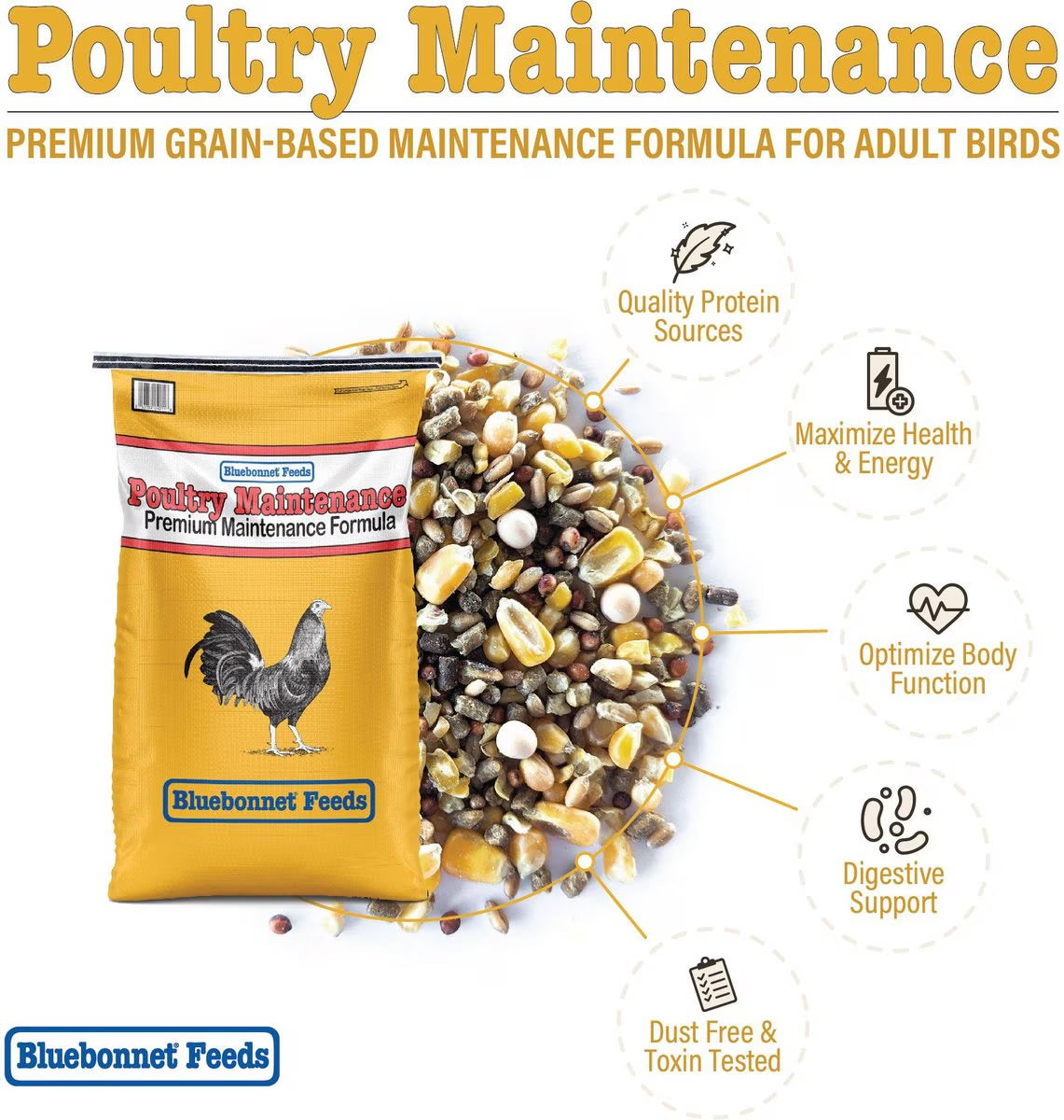 Bluebonnet Feeds Poultry Yellow Maintenance 14% Protein Premium Formula Grain Bird Food, 50-lb bag