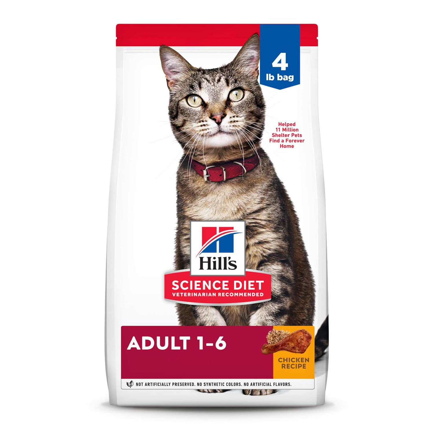 Hill's Science Diet Alimento seco para gatos con receta de pollo para adultos, bolsa de 4 lb