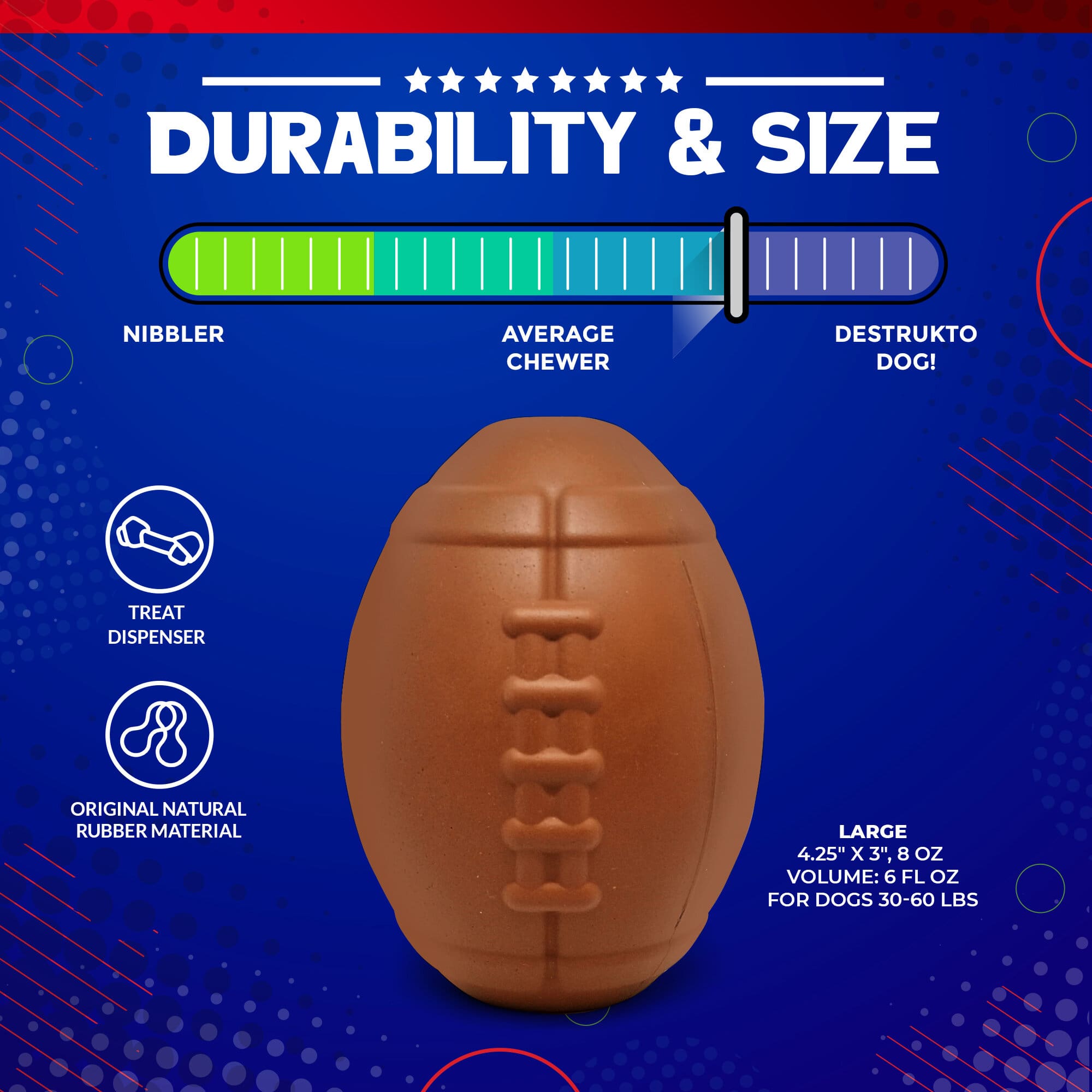 Football Durable Rubber Chew Toy and Treat Dispenser