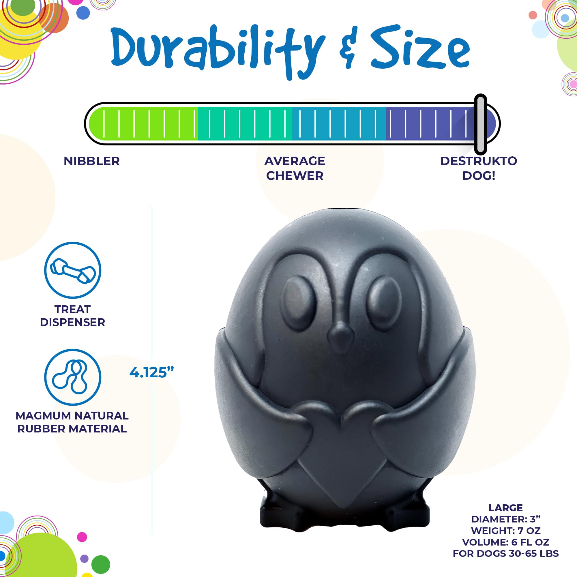 Penguin Durable Rubber Chew Toy and Treat Dispenser