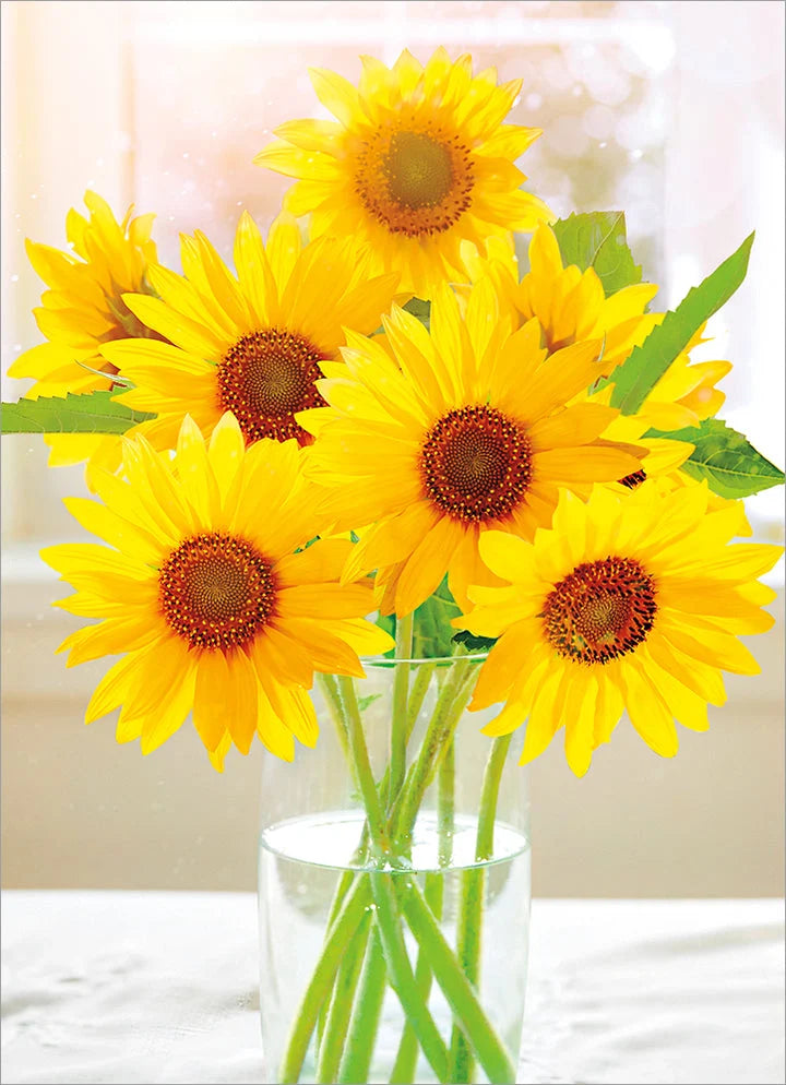 Avanti Small Sunflowers In Glass Vase Greeting Card