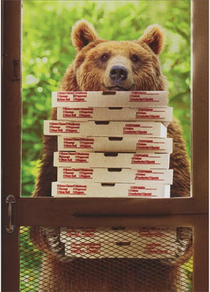 Avanti Bear With Pizzas Greeting Card