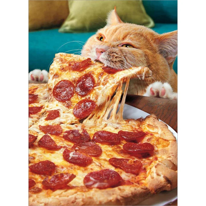 Avanti Cat Eating Whole Pizza Greeting Card