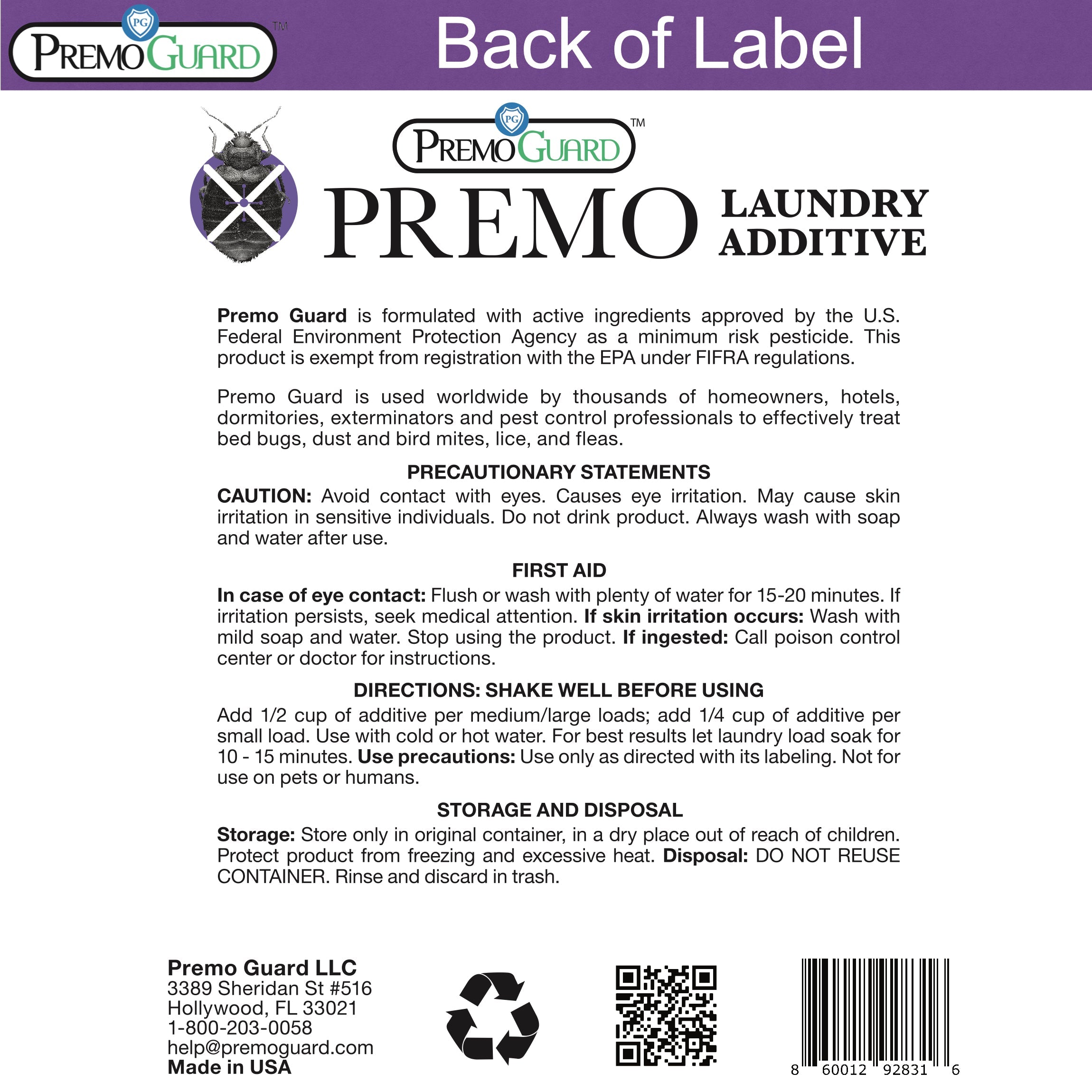 Bed Bug & Mite Laundry Additive 64 oz | Non-Toxic Treatment | Premo Guard