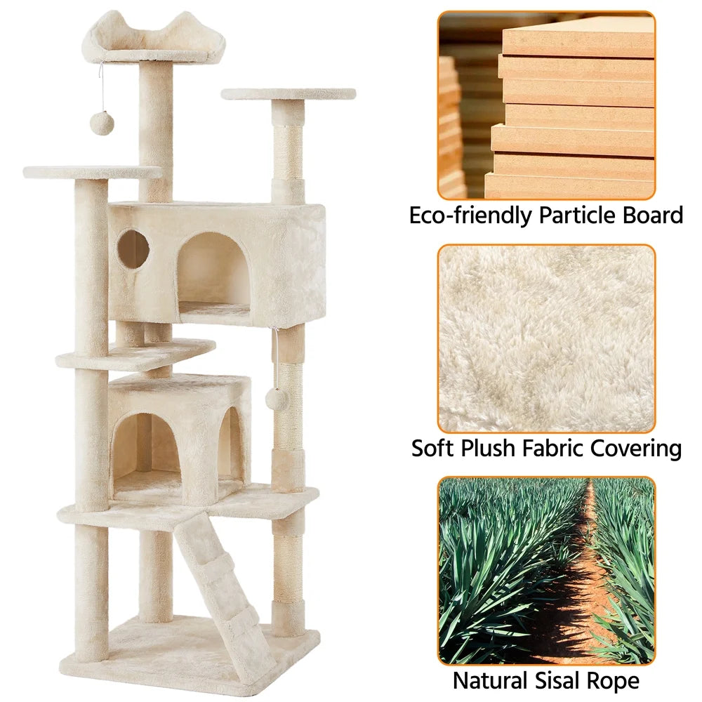 Ultimate 70" Double Condo Cat Tree with Scratching Posts - Creamy Comfort for Your Feline Friends!