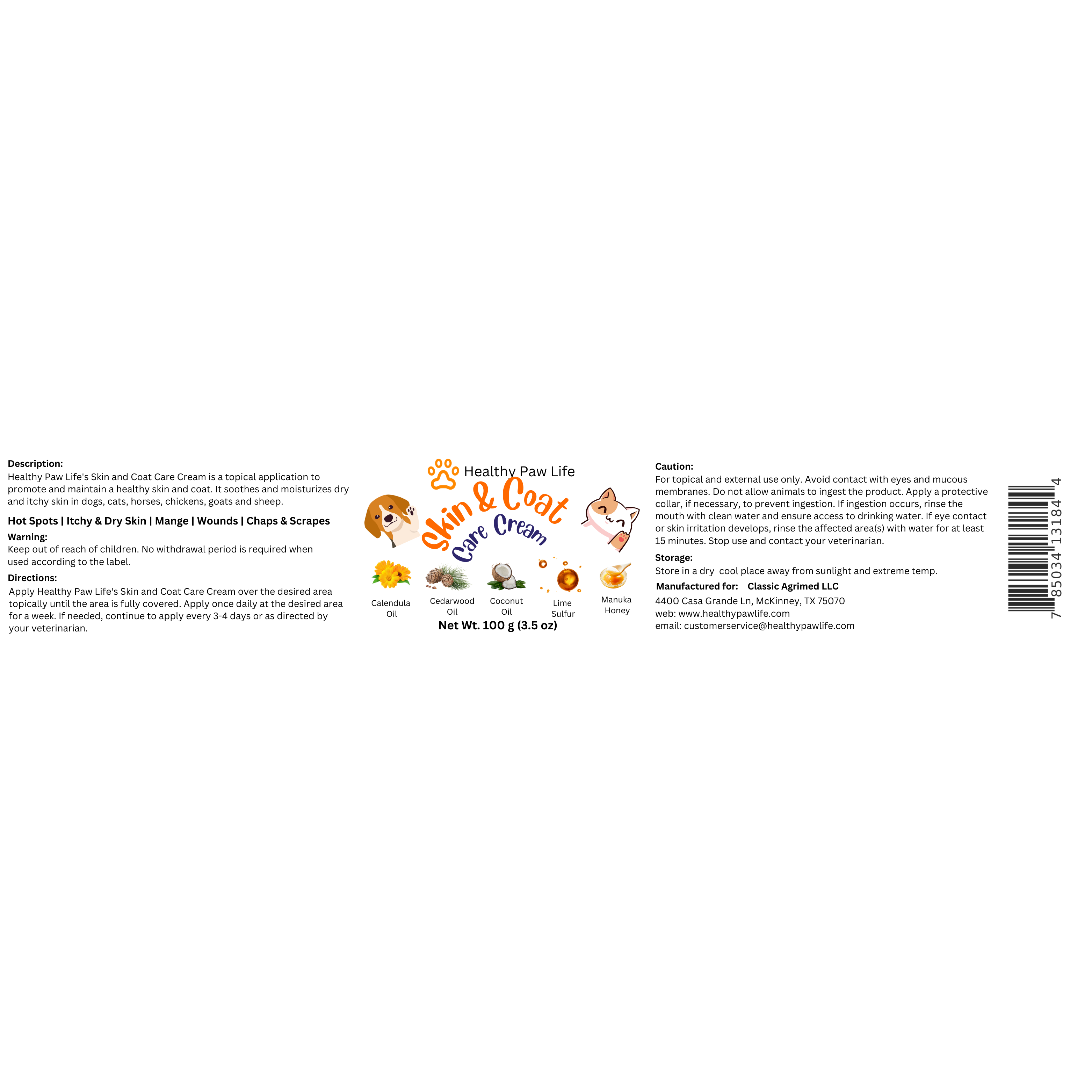 Calendula Manuka Honey & Cedarwood - Skin & Coat Care Cream